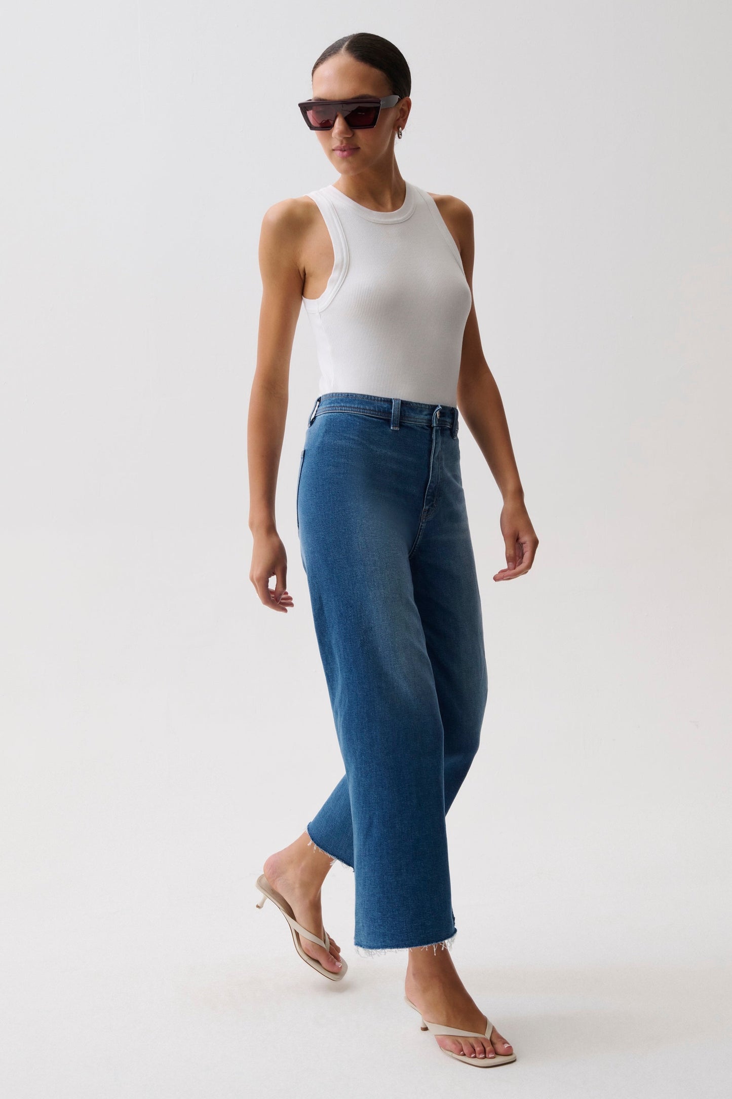Allostudios – Penny Højtaljede Wide Leg Jeans - Mellemblå