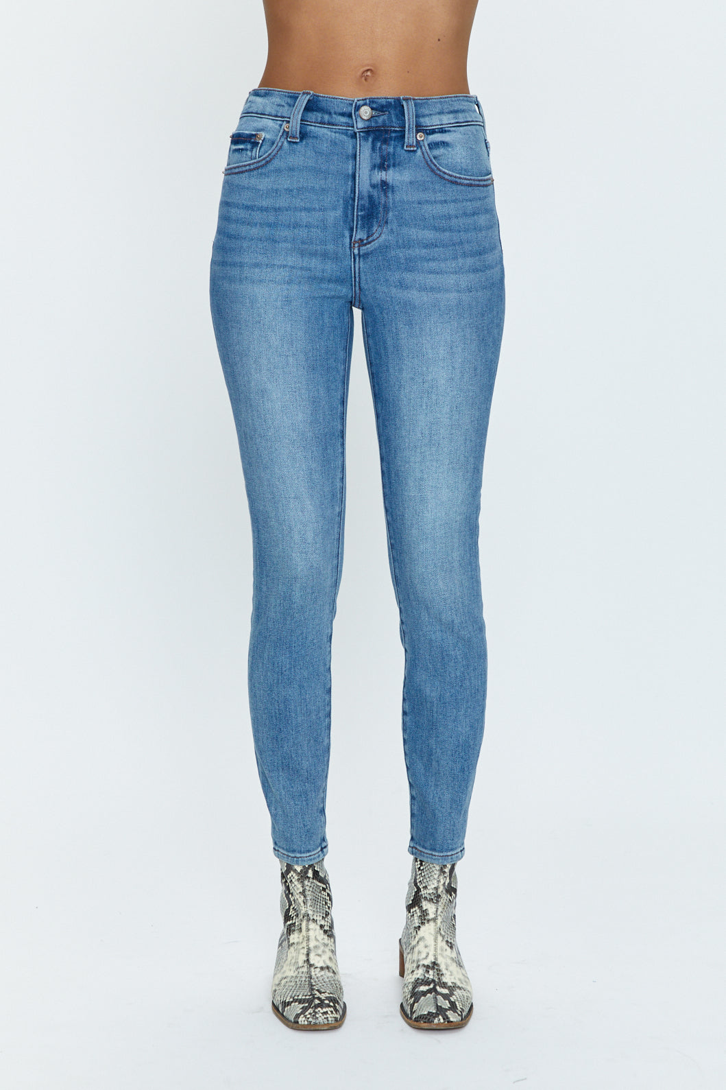 Allostudios Aline Højtaljede Skinny Jeans - Mellemblå