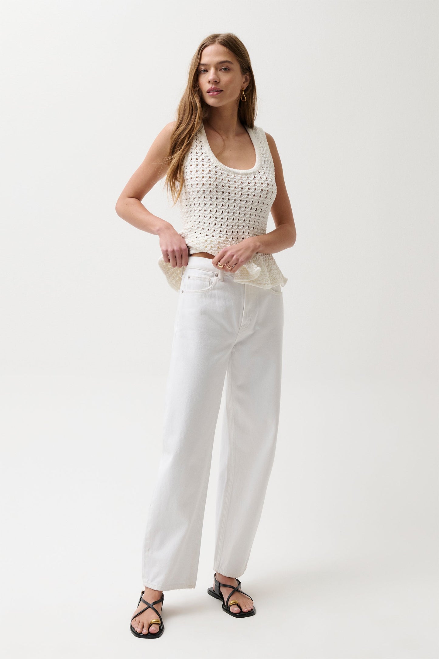 Allostudios – PETITE Wes High Rise Barrel Jeans - Hvid Denim