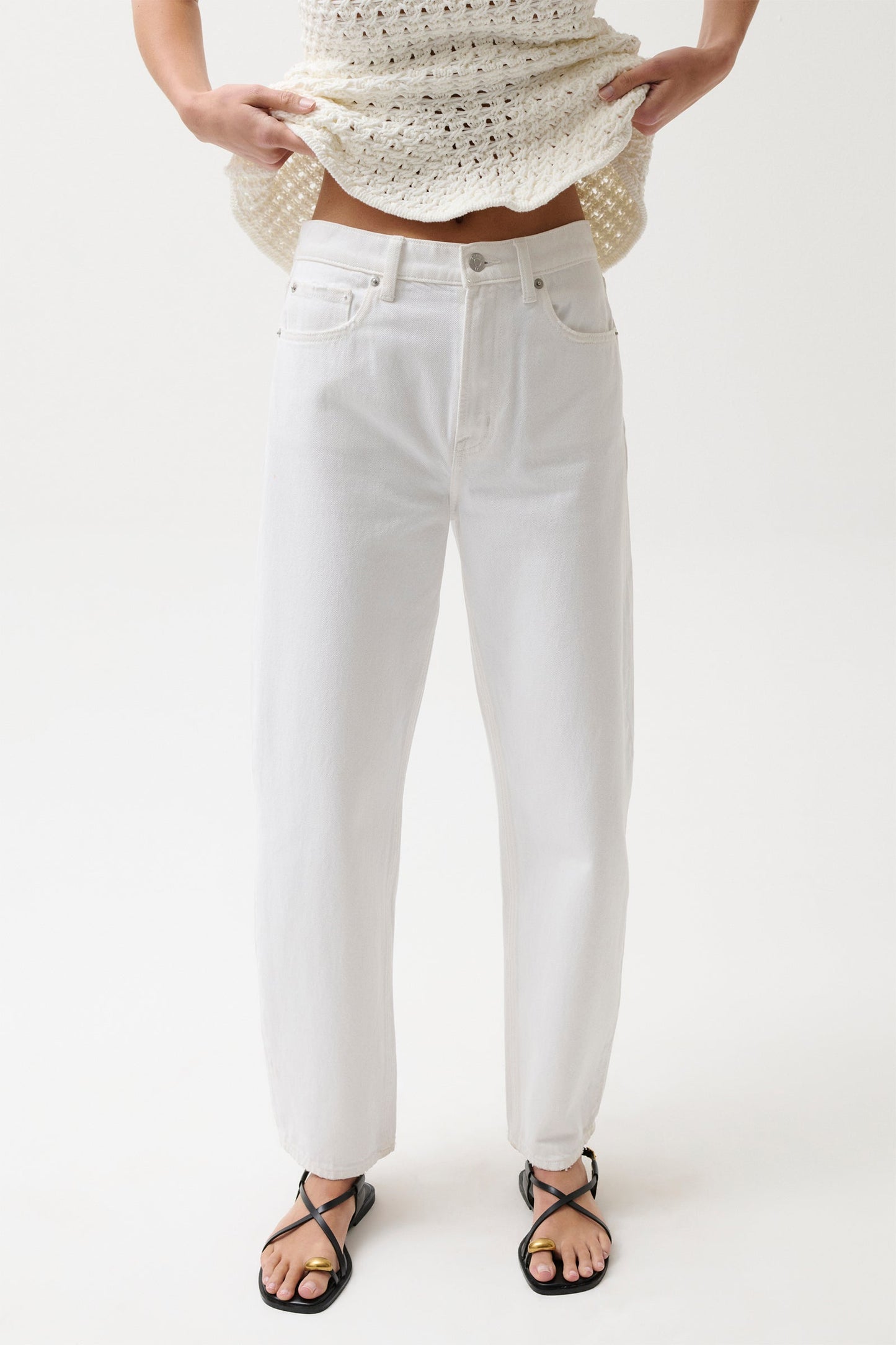 Allostudios – PETITE Wes High Rise Barrel Jeans - Hvid Denim