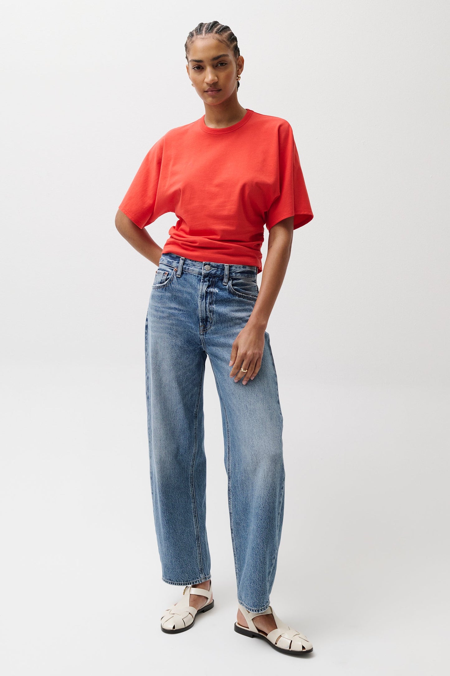 Allostudios – Wes Højtaljede Barrel Jeans - Mellemblå Vintage Denim