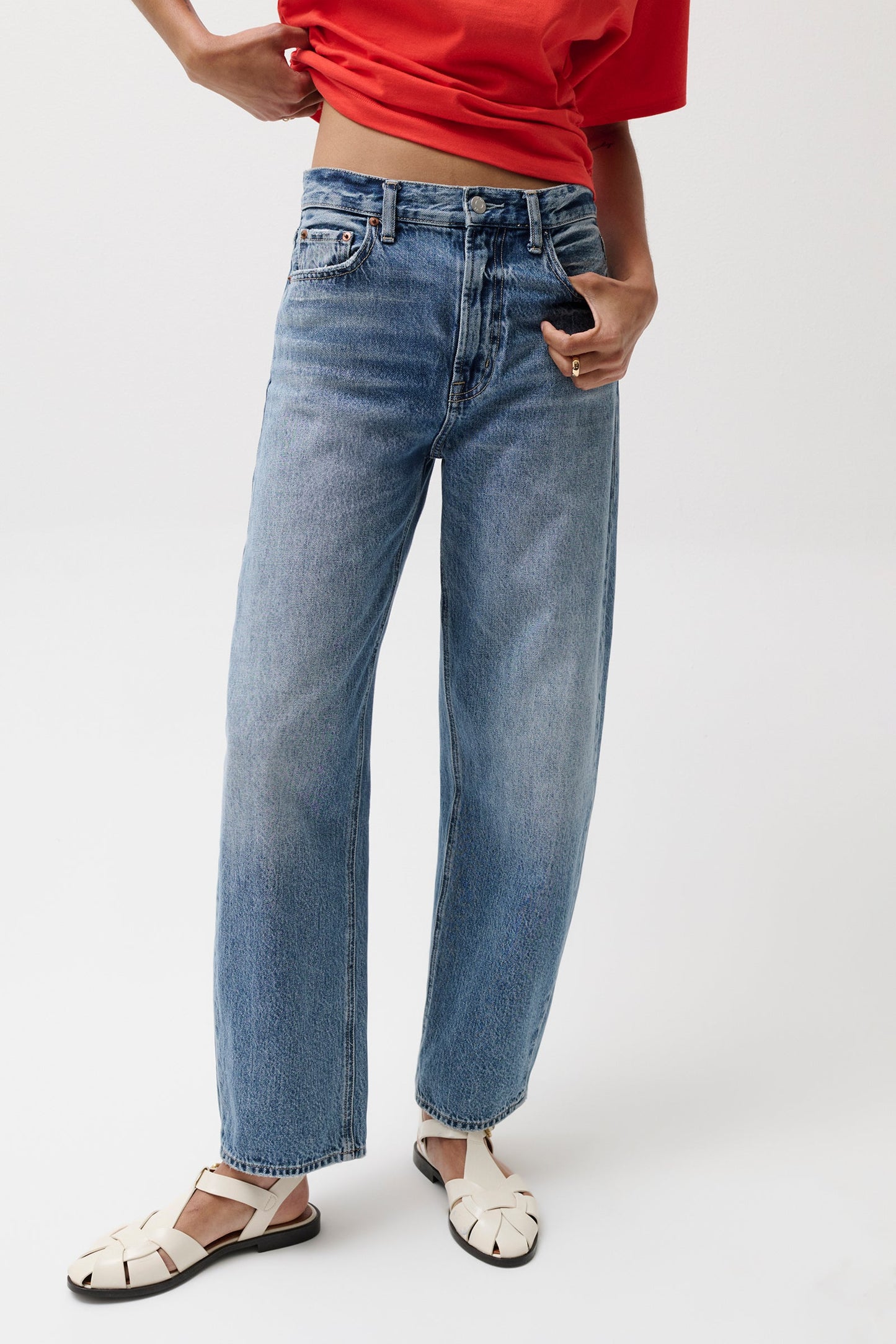 Allostudios – Wes Højtaljede Barrel Jeans - Mellemblå Vintage Denim