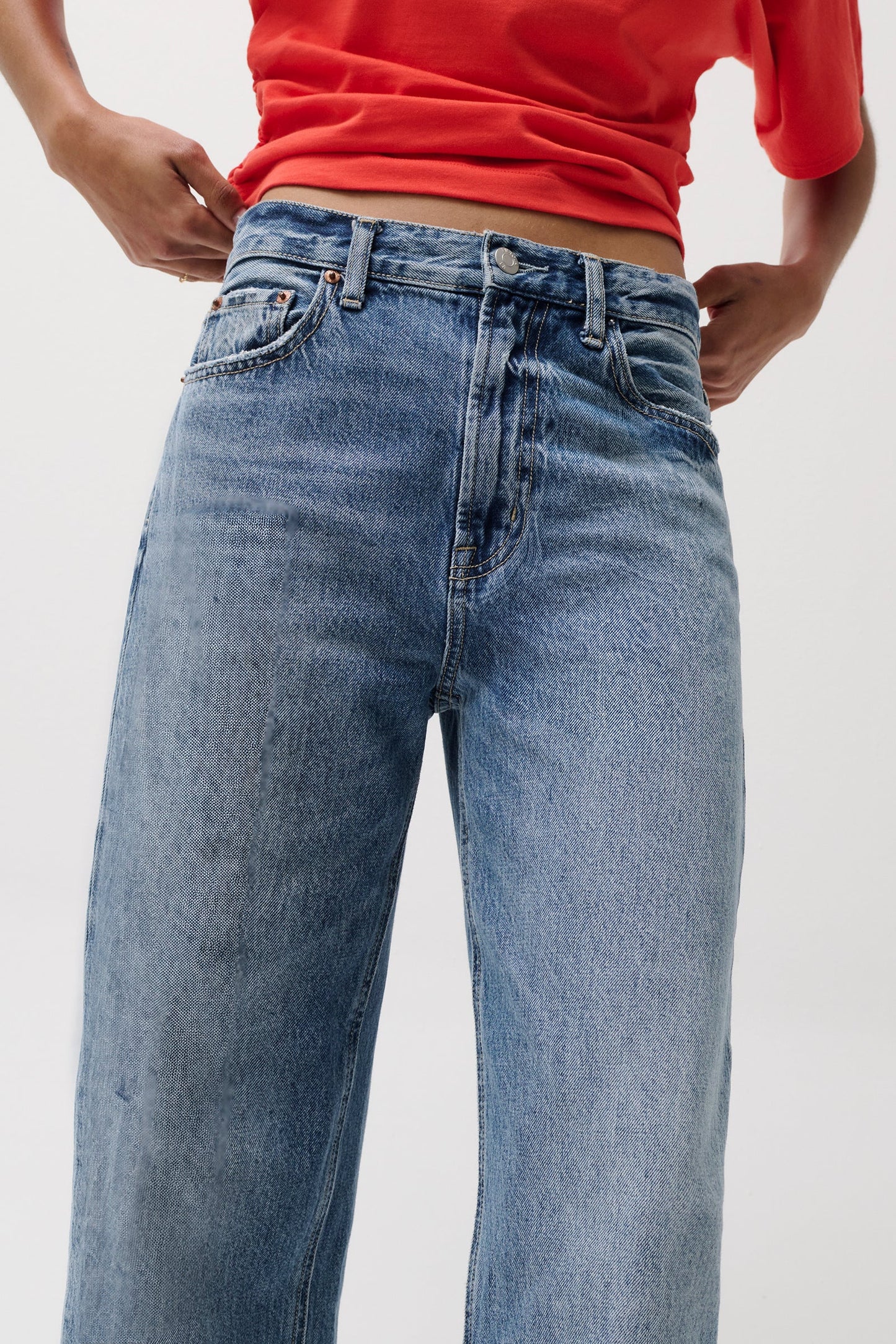 Allostudios – Wes Højtaljede Barrel Jeans - Mellemblå Vintage Denim