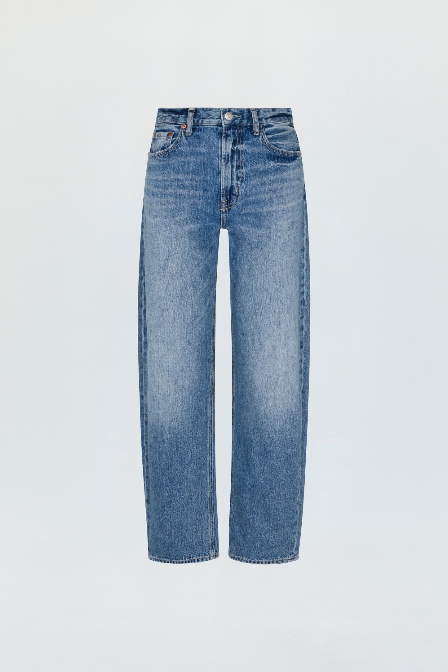 Allostudios – Wes Højtaljede Barrel Jeans - Mellemblå Vintage Denim