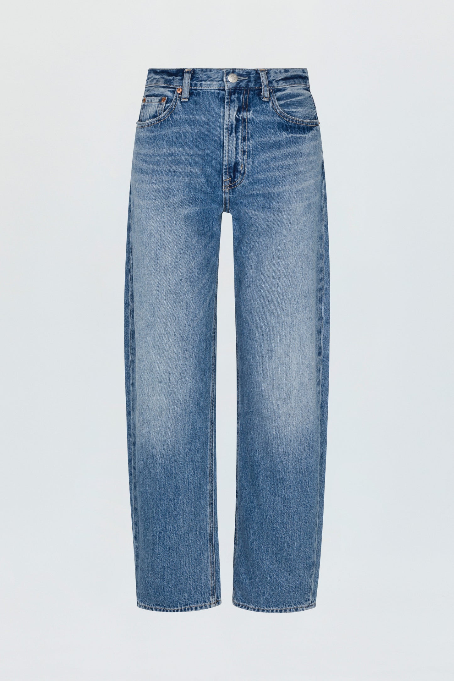 Allostudios – PETITE Wes Højtaljede Barrel Jeans - Medium Blue Wash
