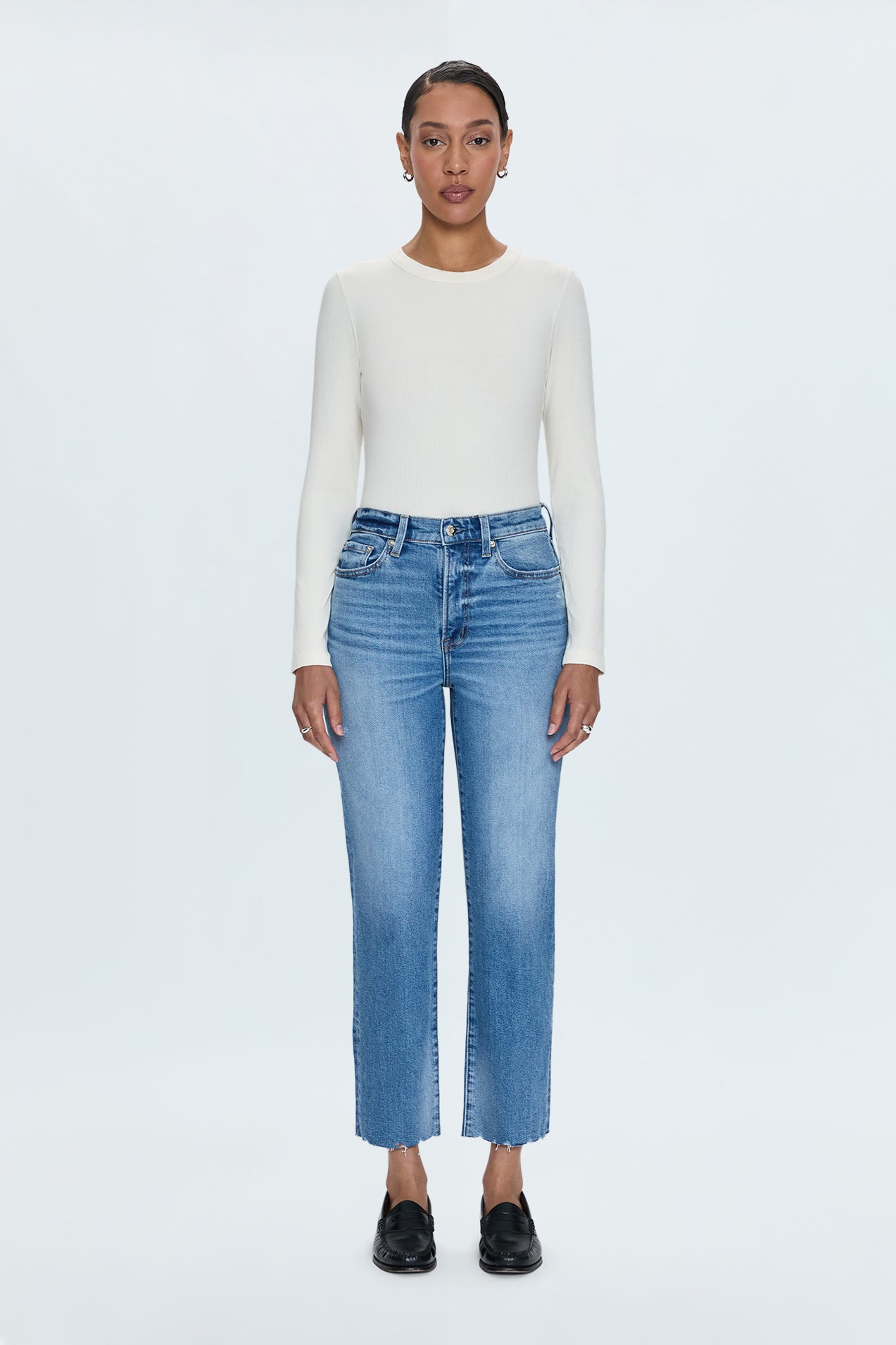 Allostudios – Charlie Højtaljede Klassiske Straight Jeans - Lyseblå Vintage Denim