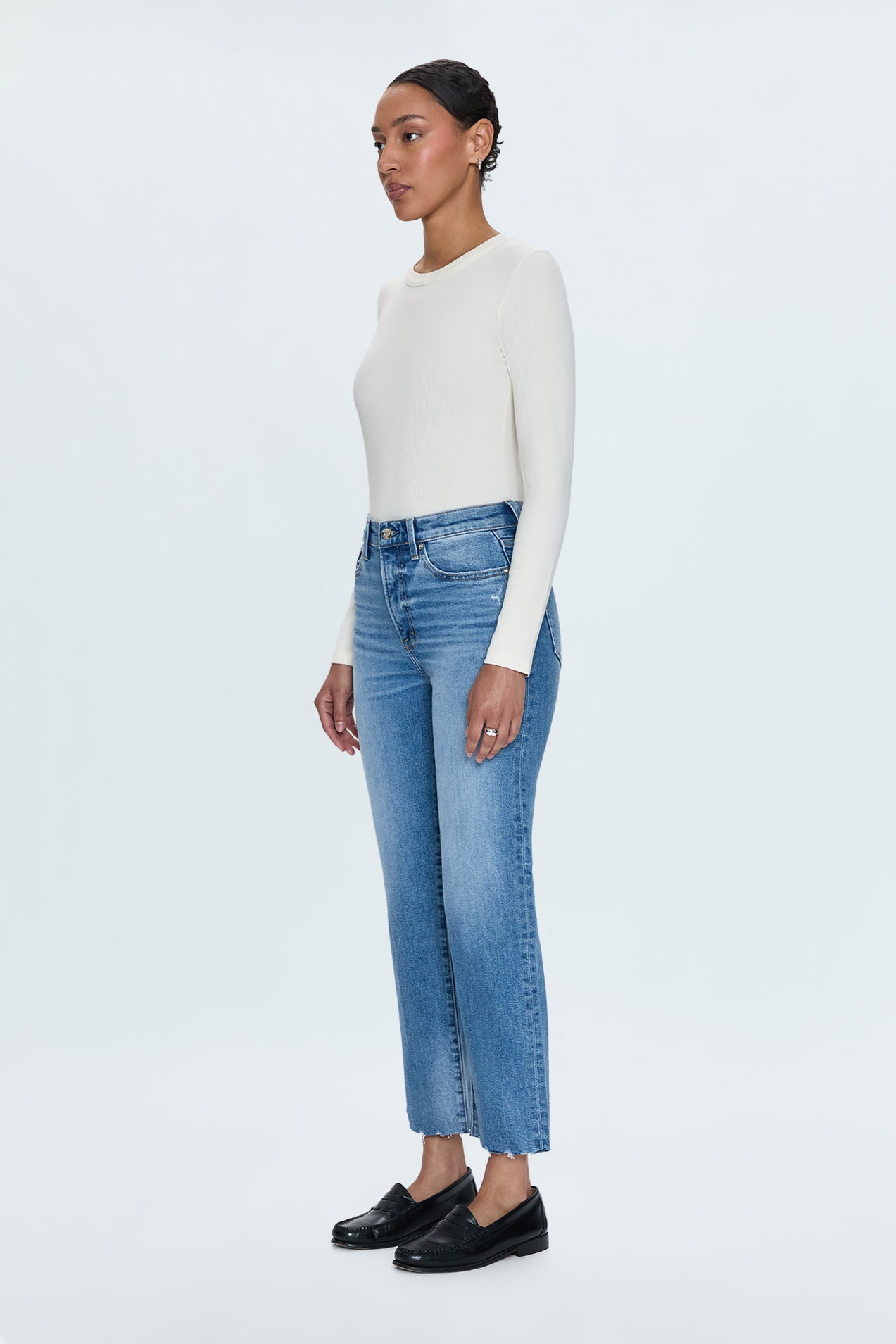 Allostudios – Charlie Højtaljede Klassiske Straight Jeans - Lyseblå Vintage Denim