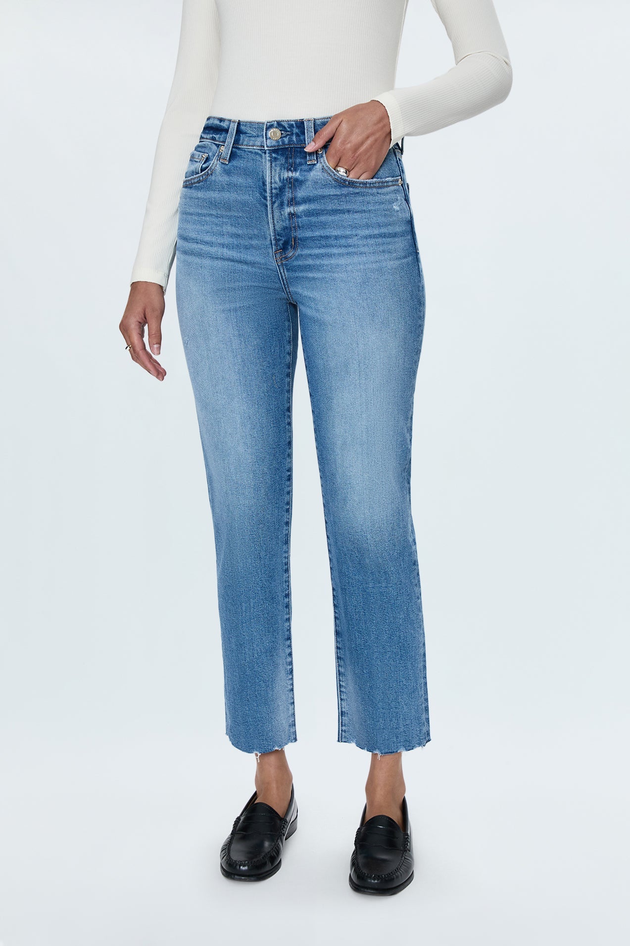 Allostudios – Charlie Højtaljede Klassiske Straight Jeans - Lyseblå Vintage Denim