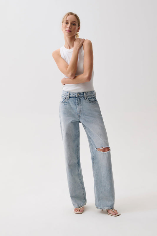Allostudios – Hendrix Højtaljede Baggy Jeans - Slidt Lys Blå