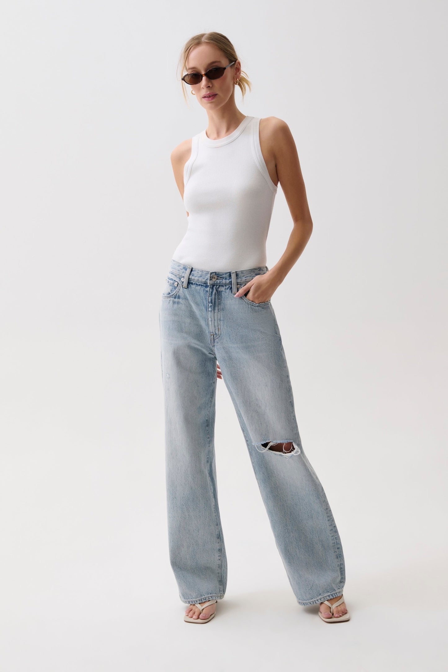 Allostudios – Hendrix Højtaljede Baggy Jeans - Slidt Lys Blå