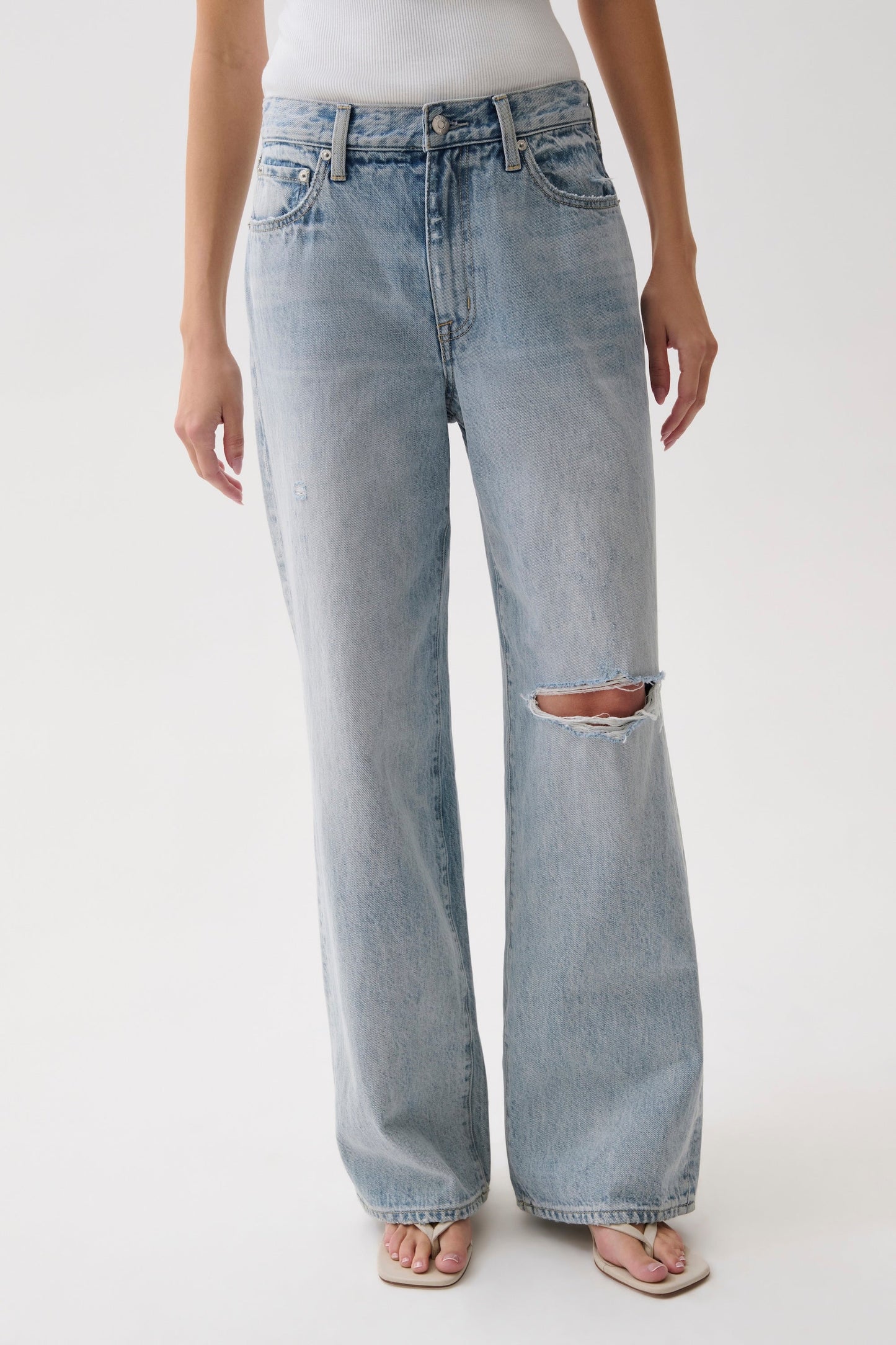 Allostudios – Hendrix Højtaljede Baggy Jeans - Slidt Lys Blå