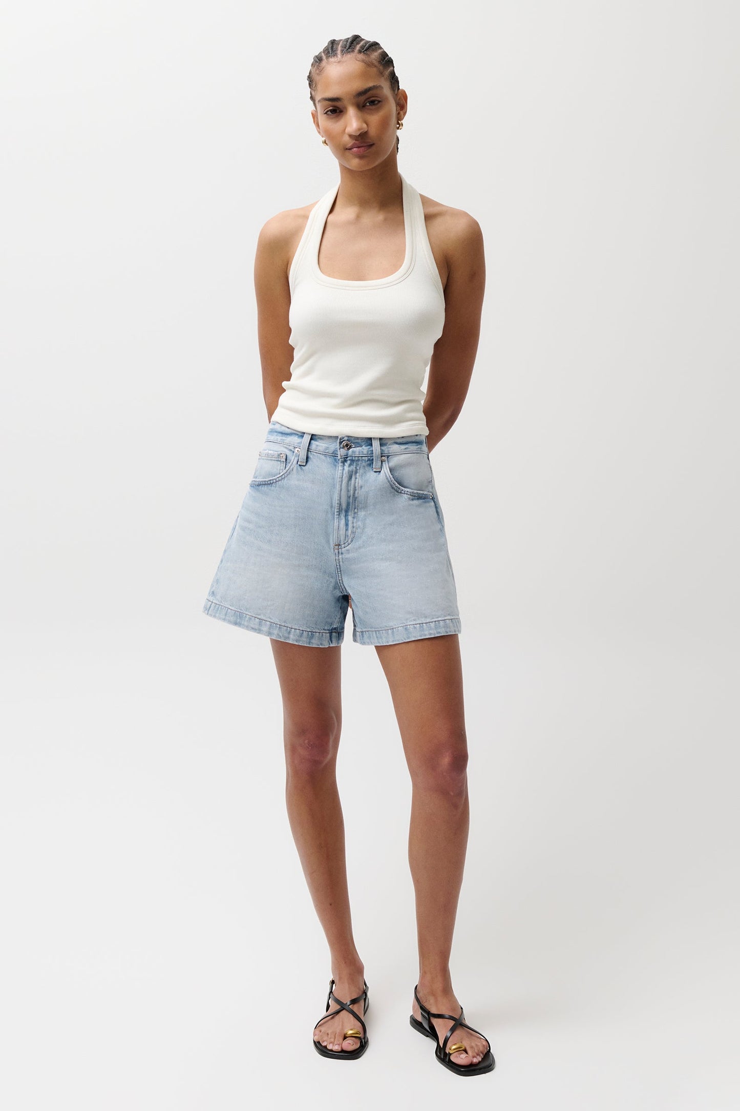 Allostudios – Saige Højtaljede A-Line Denim Shorts - Berkeley Blue Denim