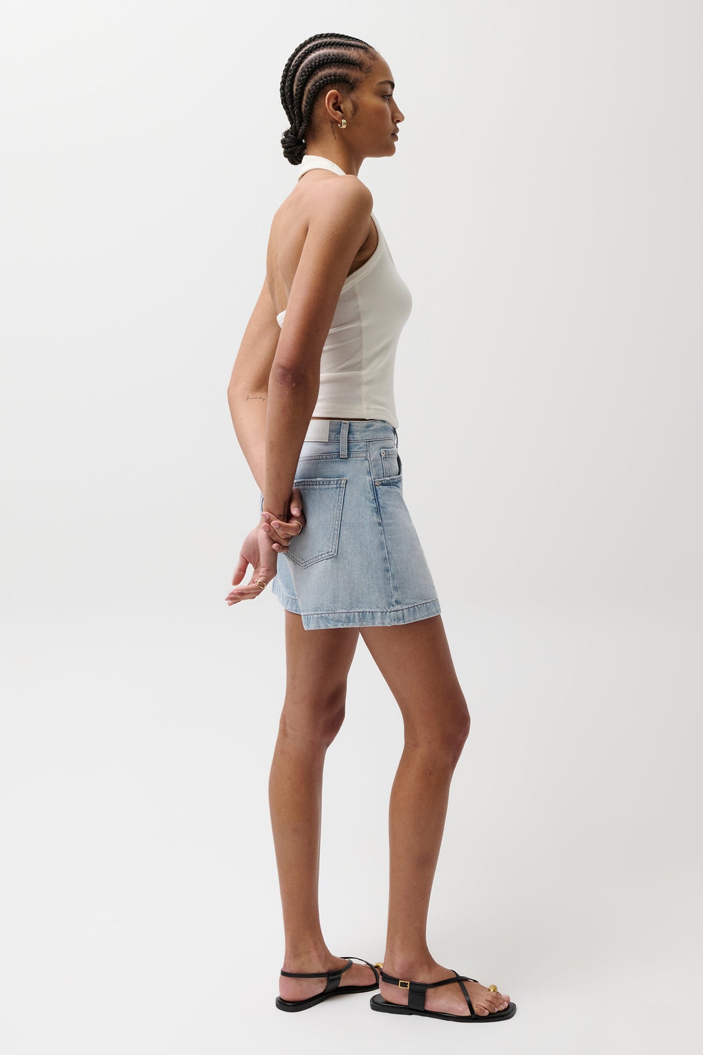 Allostudios – Saige Højtaljede A-Line Denim Shorts - Berkeley Blue Denim