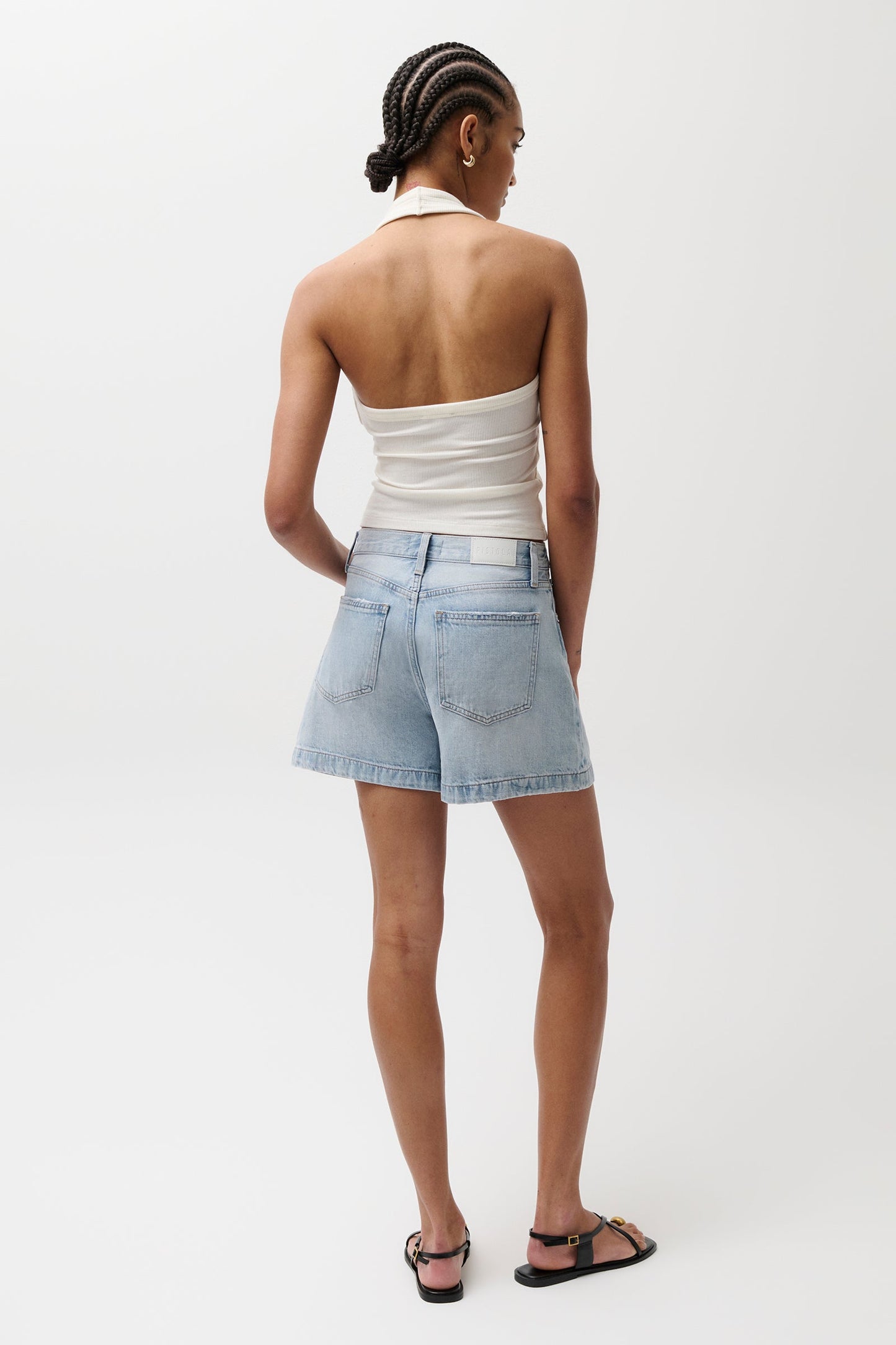 Allostudios – Saige Højtaljede A-Line Denim Shorts - Berkeley Blue Denim