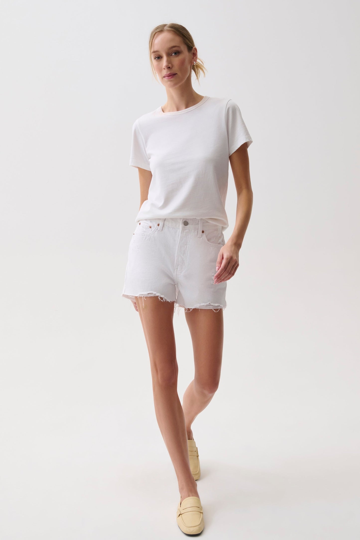 Allostudios – Nova Højtaljede Denim Shorts - Vintage Hvid