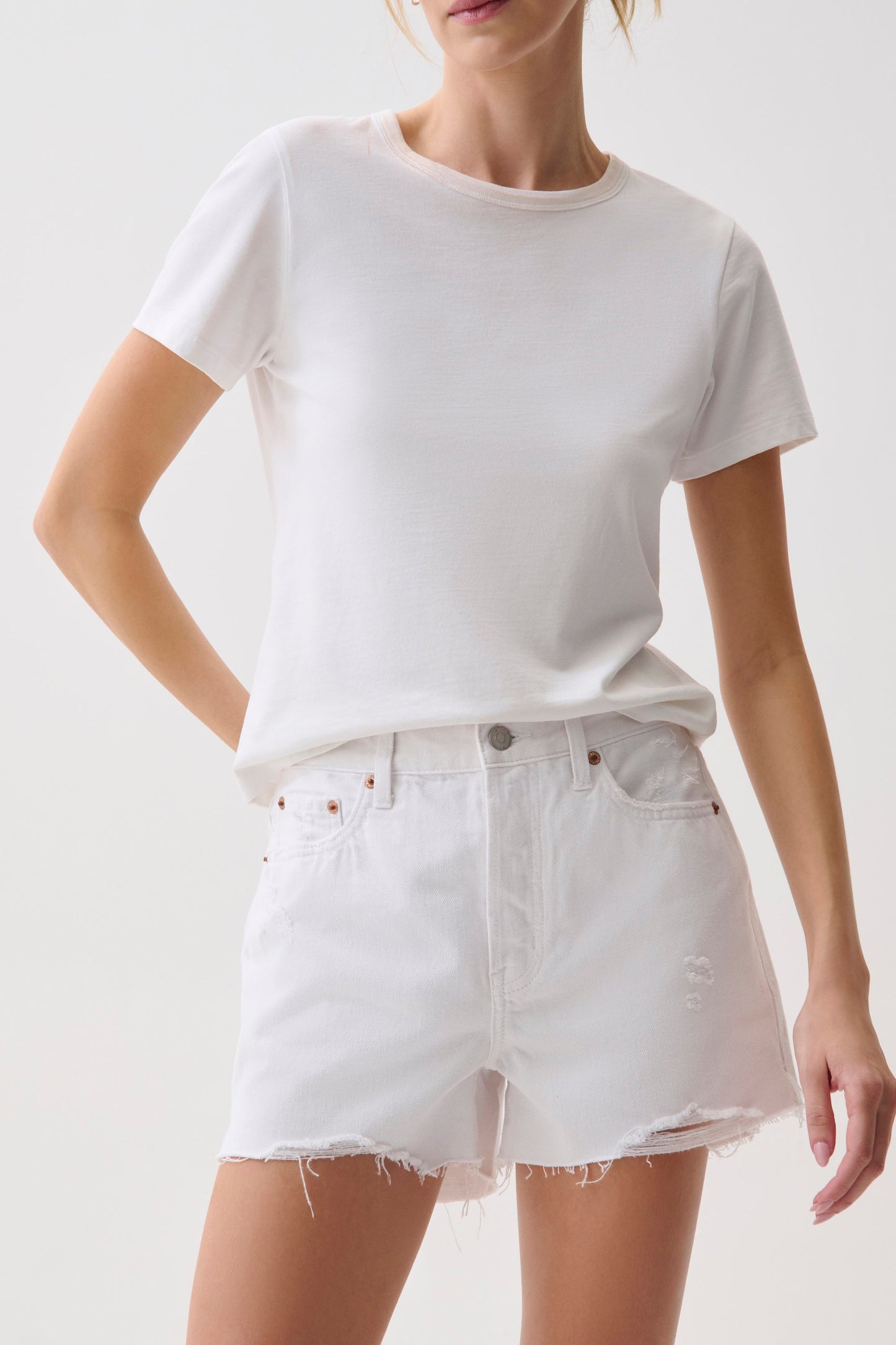 Allostudios – Nova Højtaljede Denim Shorts - Vintage Hvid