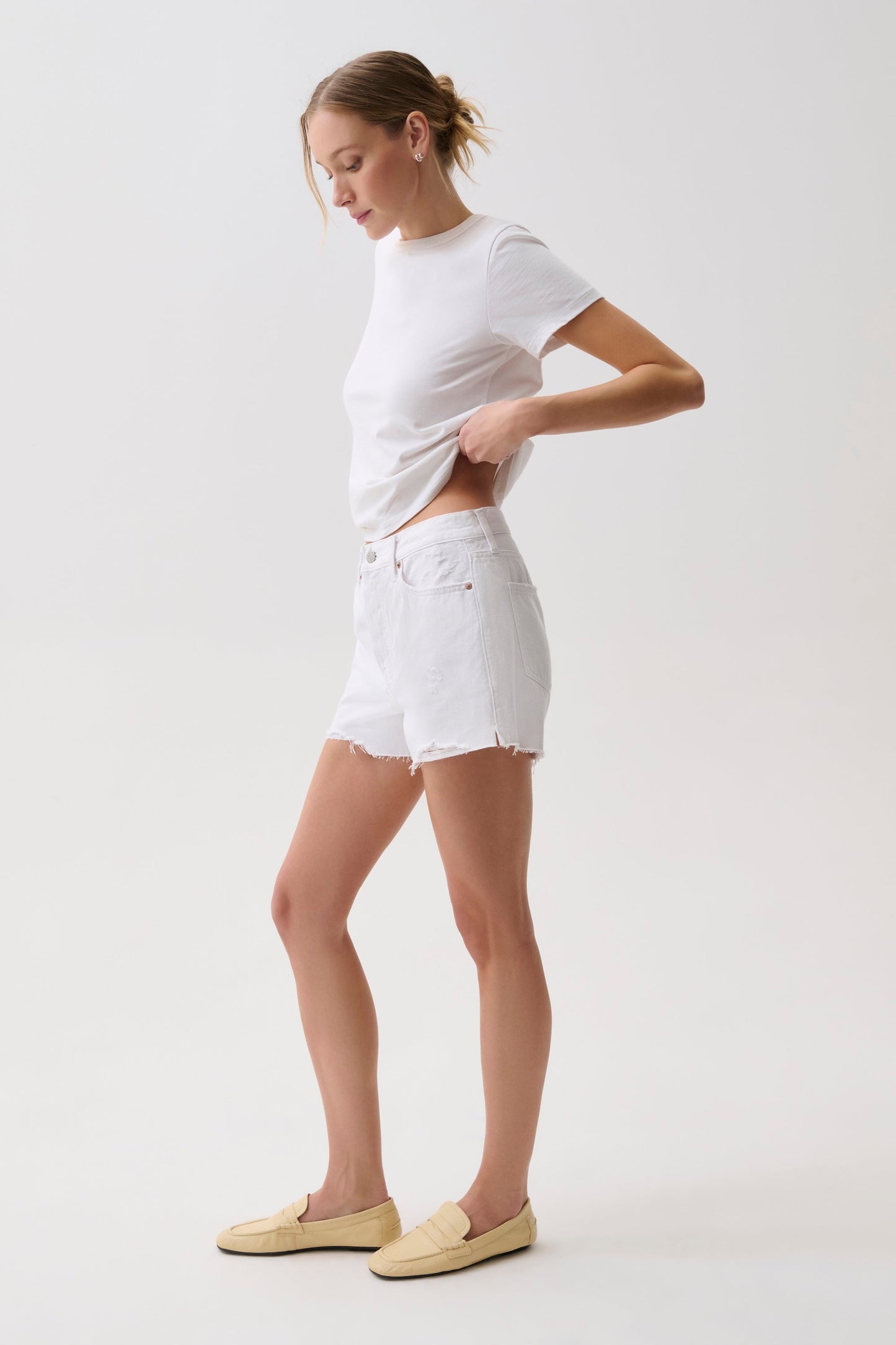 Allostudios – Nova Højtaljede Denim Shorts - Vintage Hvid