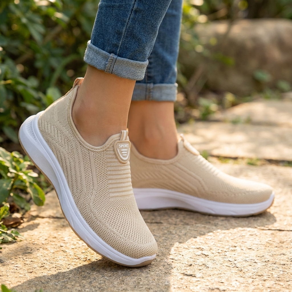 Sneakers med Slip-On Design | Strikket Overdel & Let Sål | Komfortabel & Afslappet Stil