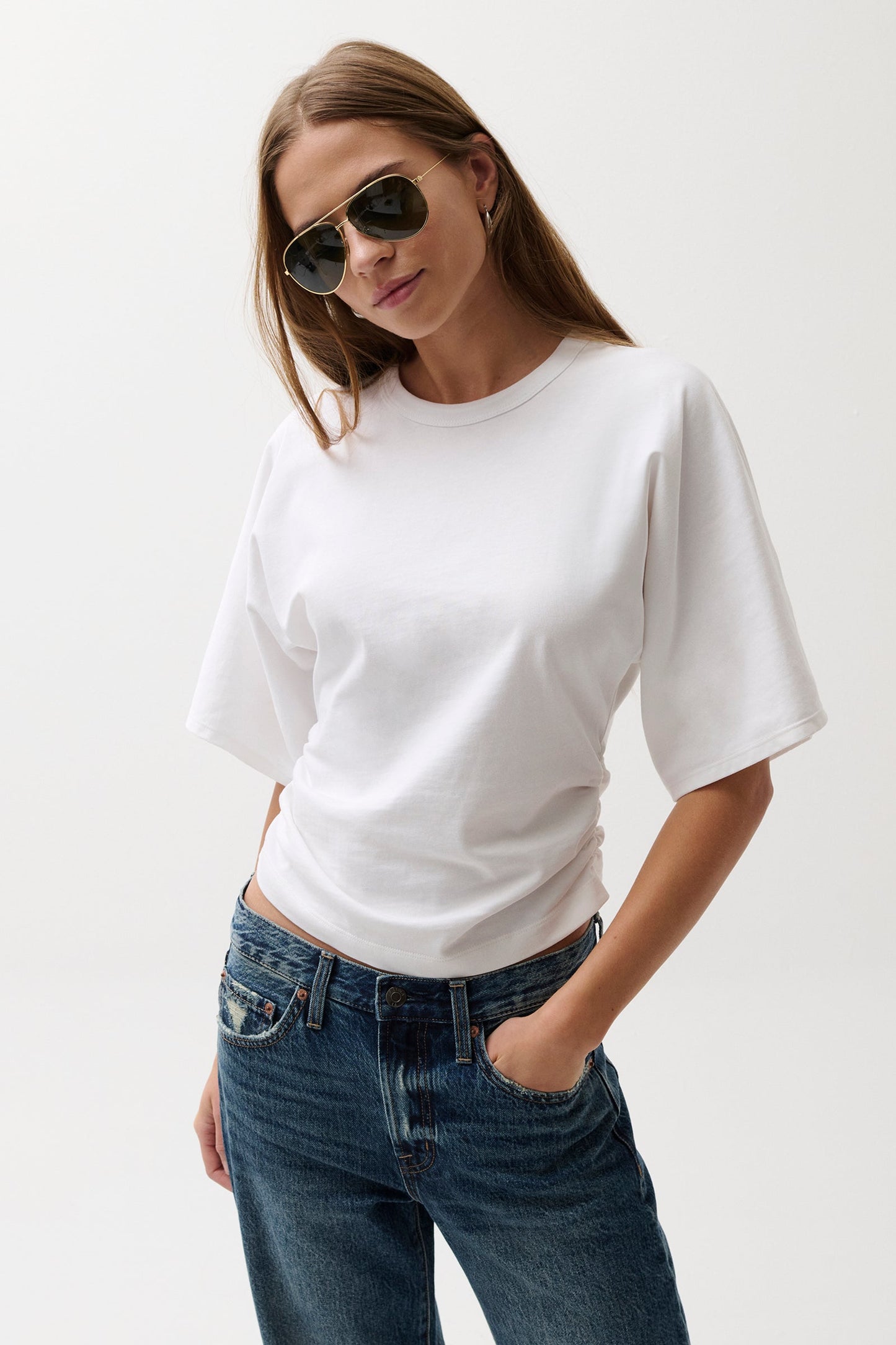 Allostudios – Veronica Kimono Sleeve Fitted Tee - Hvid