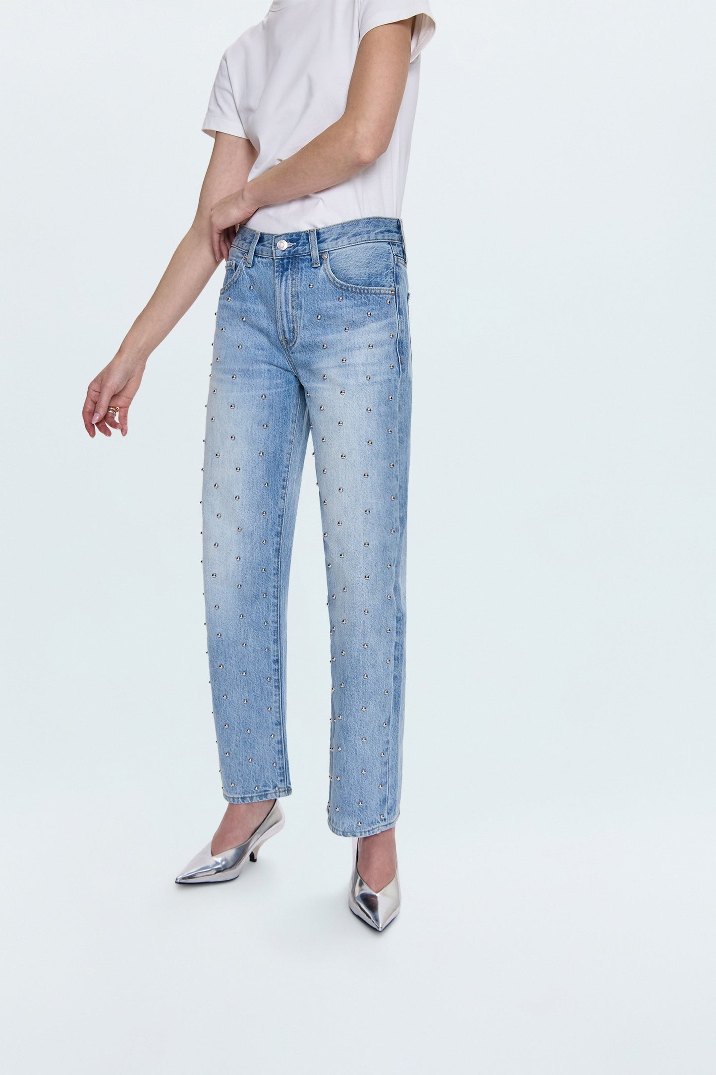 Allostudios – Lexi Mellemtaljede Bowed Straight Jeans - Lyseblå Vintage Denim