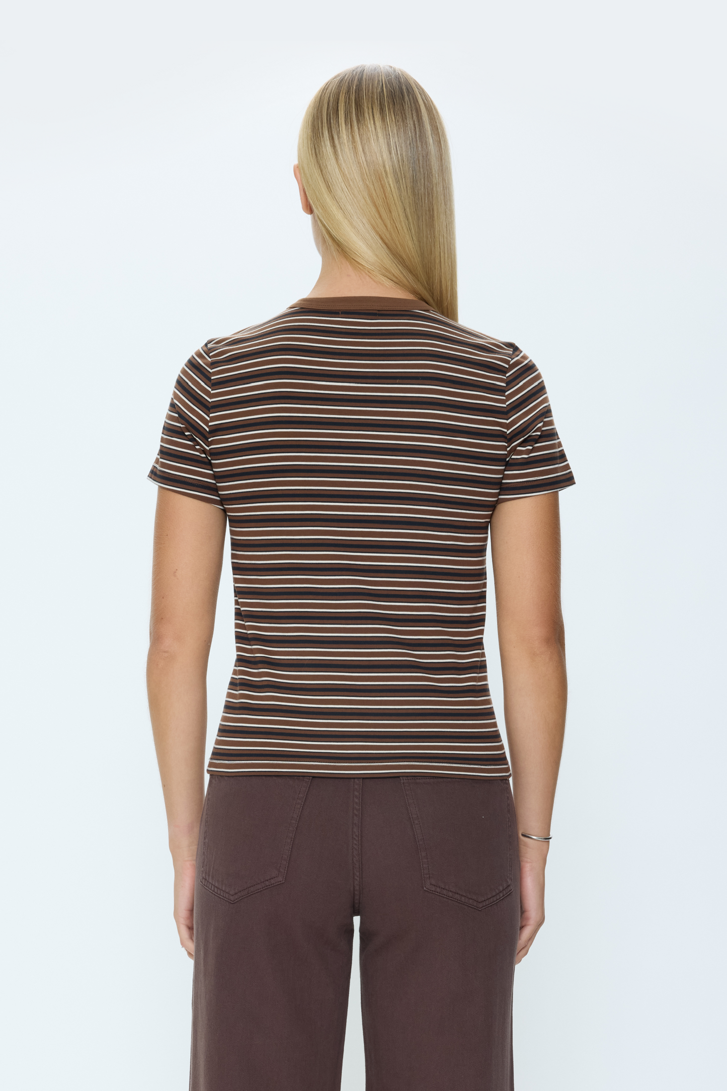 Allostudios – Alba Tætsiddende T-shirt - Brun/Sort Stribet
