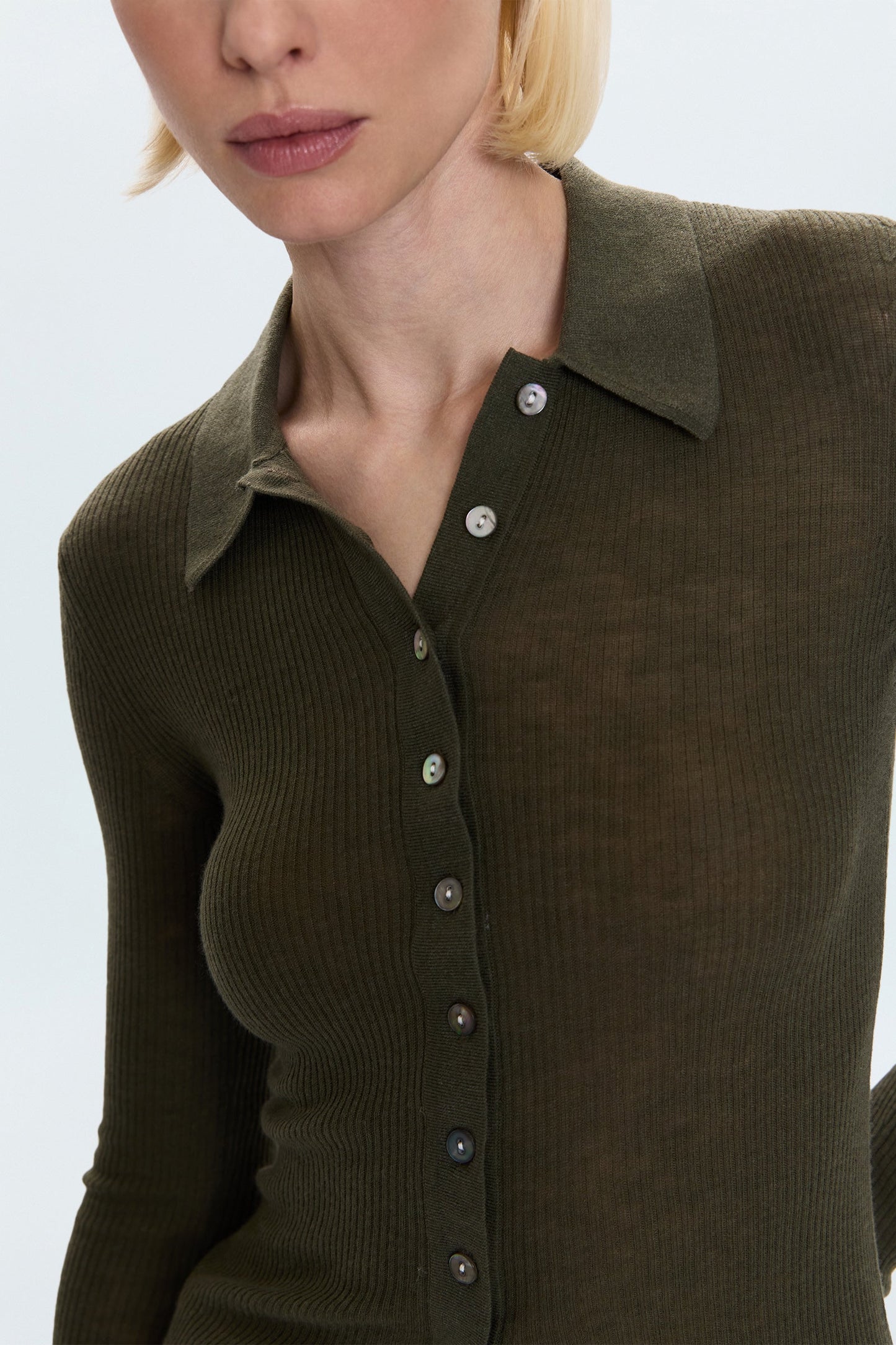 Allostudios – Korey Rib Cardigan - Mørk Olivenbrun