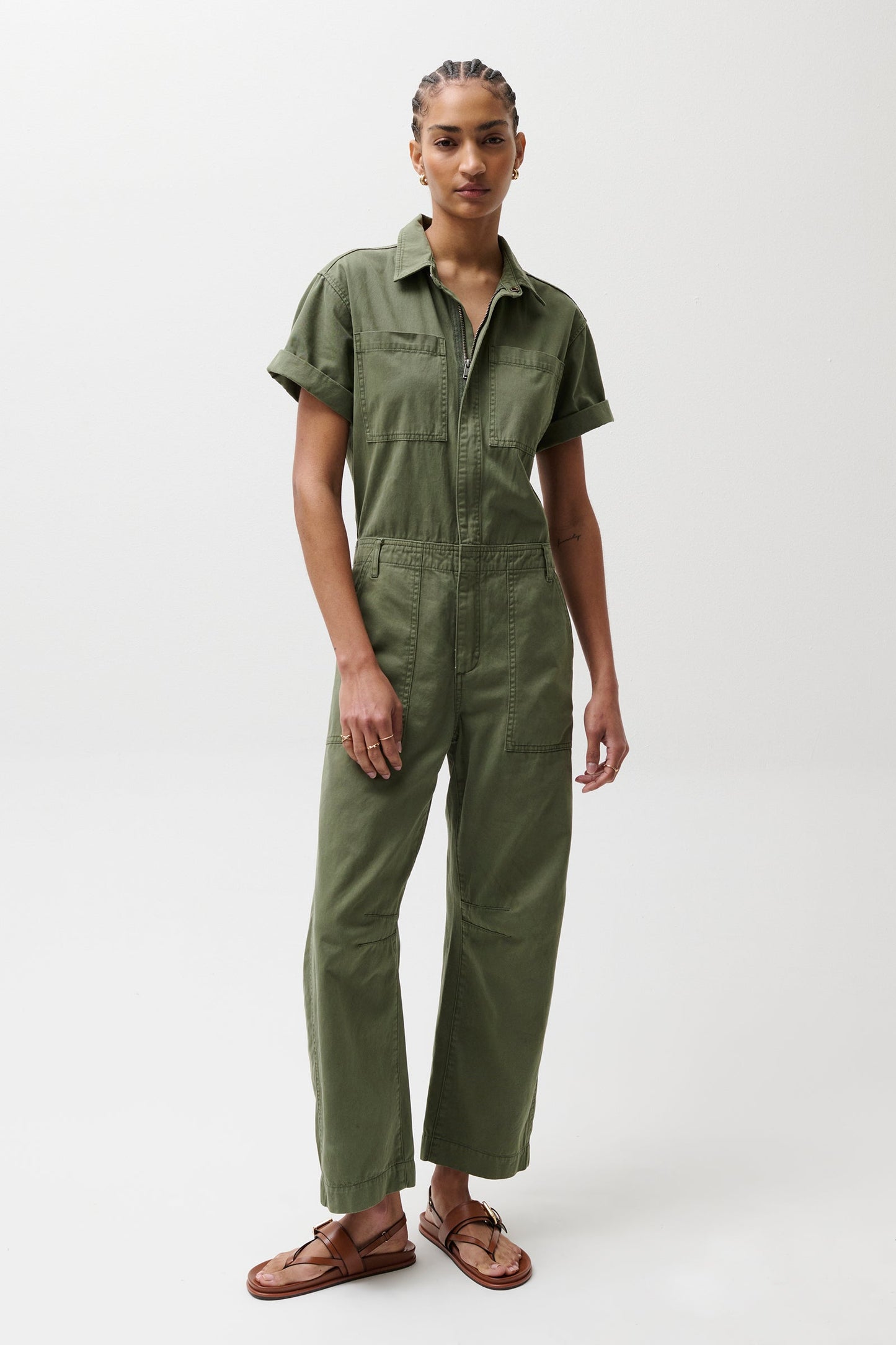 Allostudios – Cruz Kortærmet Barrel Leg Jumpsuit - Olivengrøn