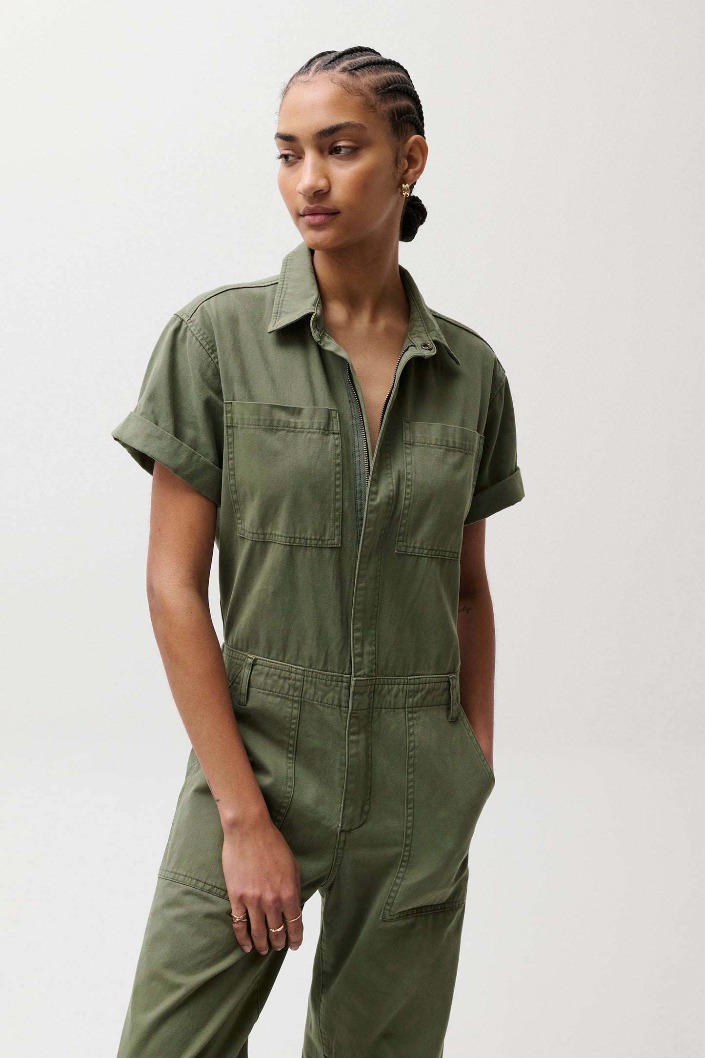 Allostudios – Cruz Kortærmet Barrel Leg Jumpsuit - Olivengrøn