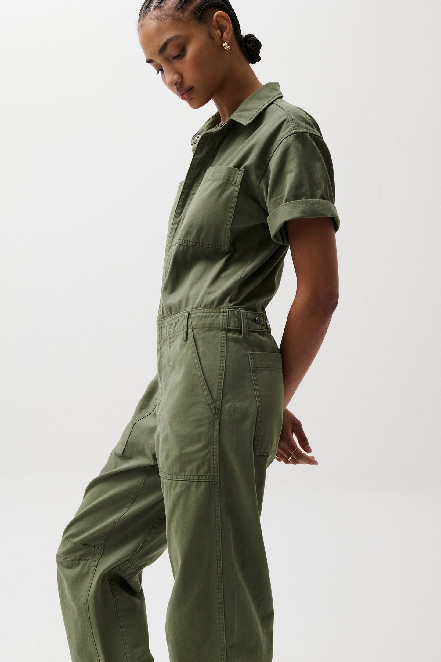 Allostudios – Cruz Kortærmet Barrel Leg Jumpsuit - Olivengrøn