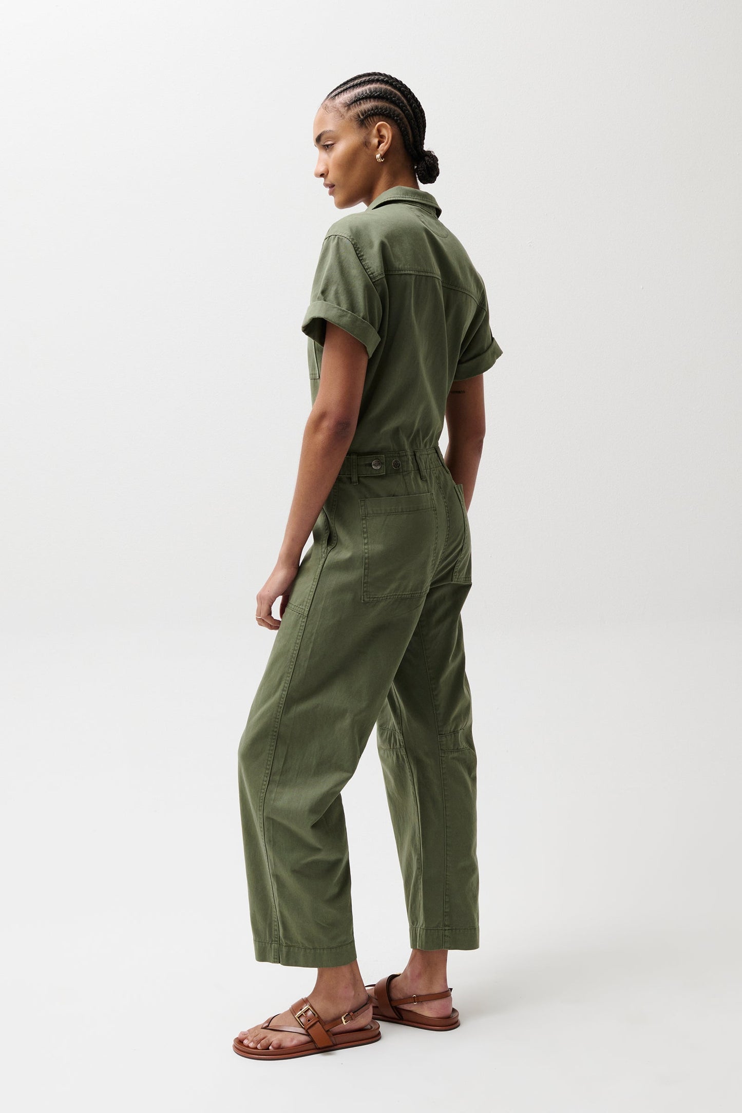 Allostudios – Cruz Kortærmet Barrel Leg Jumpsuit - Olivengrøn