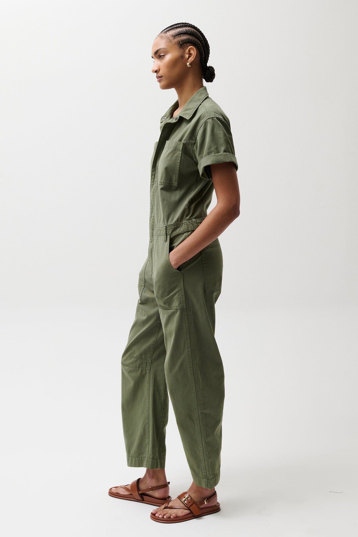Allostudios – Cruz Kortærmet Barrel Leg Jumpsuit - Olivengrøn