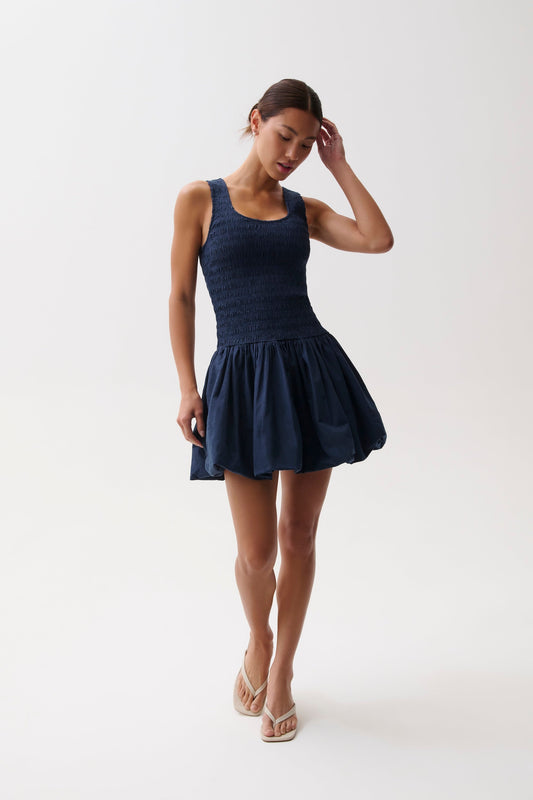Allostudios – Ilona Bubble Hem Dress - Marineblå
