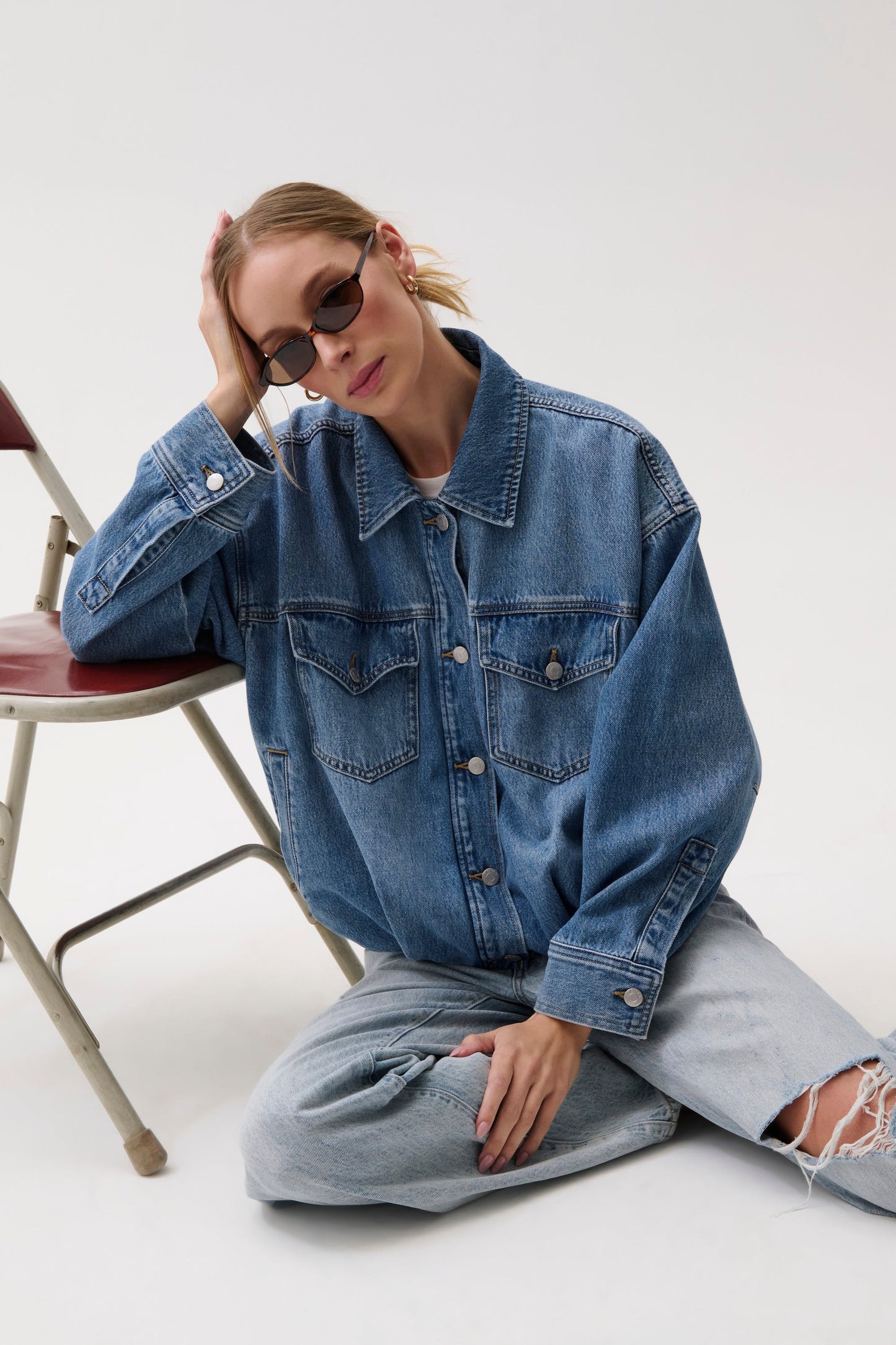 Allostudios – Bibi Blouson Trucker Jakke - Lyseblå Vintage