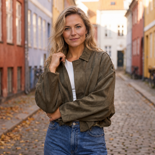 Ruskind Bomberjakke Til Kvinder Med Oversized Pasform Og Klassisk Krave - Allostudios