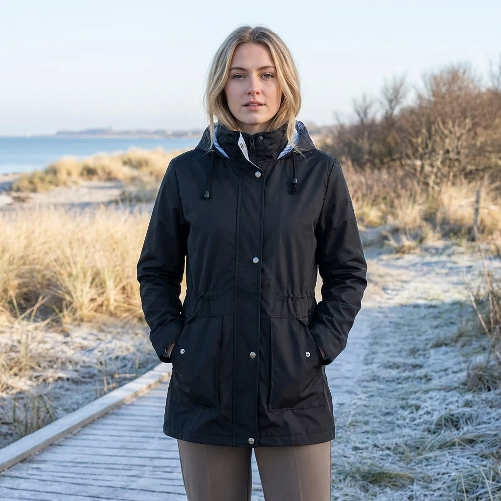 Vandtæt Vintertrenchcoat Til Kvinder Med Hætte Og Justerbar Talje