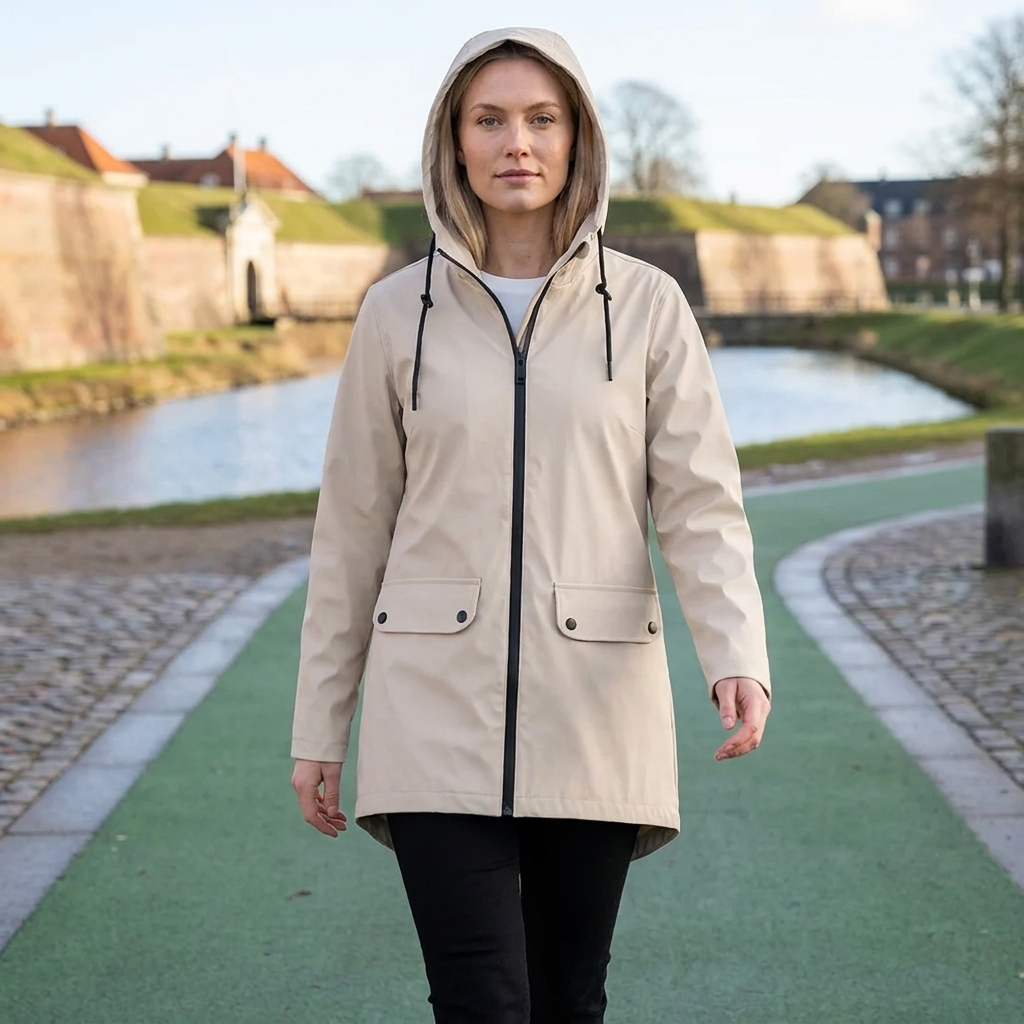 Vandtæt Jakke Til Kvinder Med Hætte Og Praktiske Frontlommer