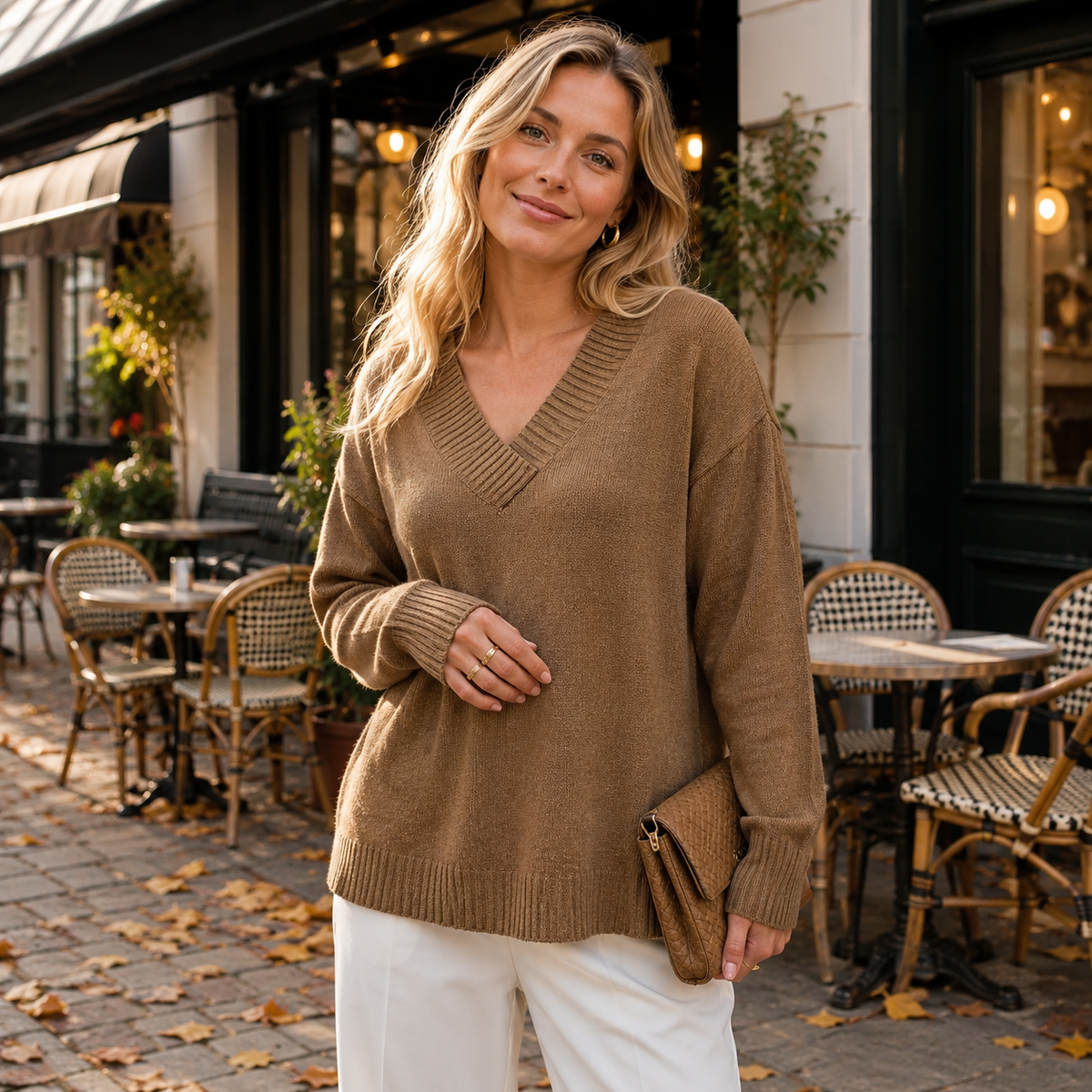 Hyggelig Blød V-Hals Strik Sweater Med Afslappet Pasform