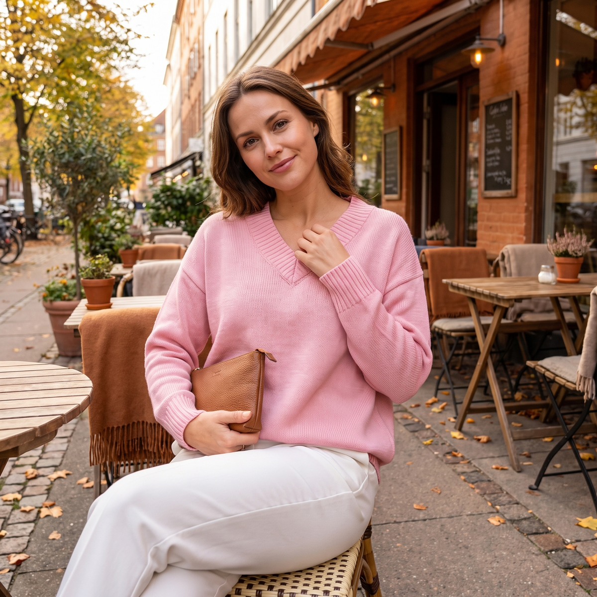Hyggelig Blød V-Hals Strik Sweater Med Afslappet Pasform
