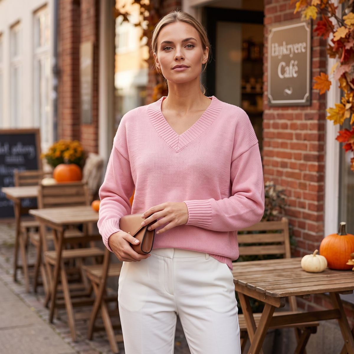 Hyggelig Blød V-Hals Strik Sweater Med Afslappet Pasform