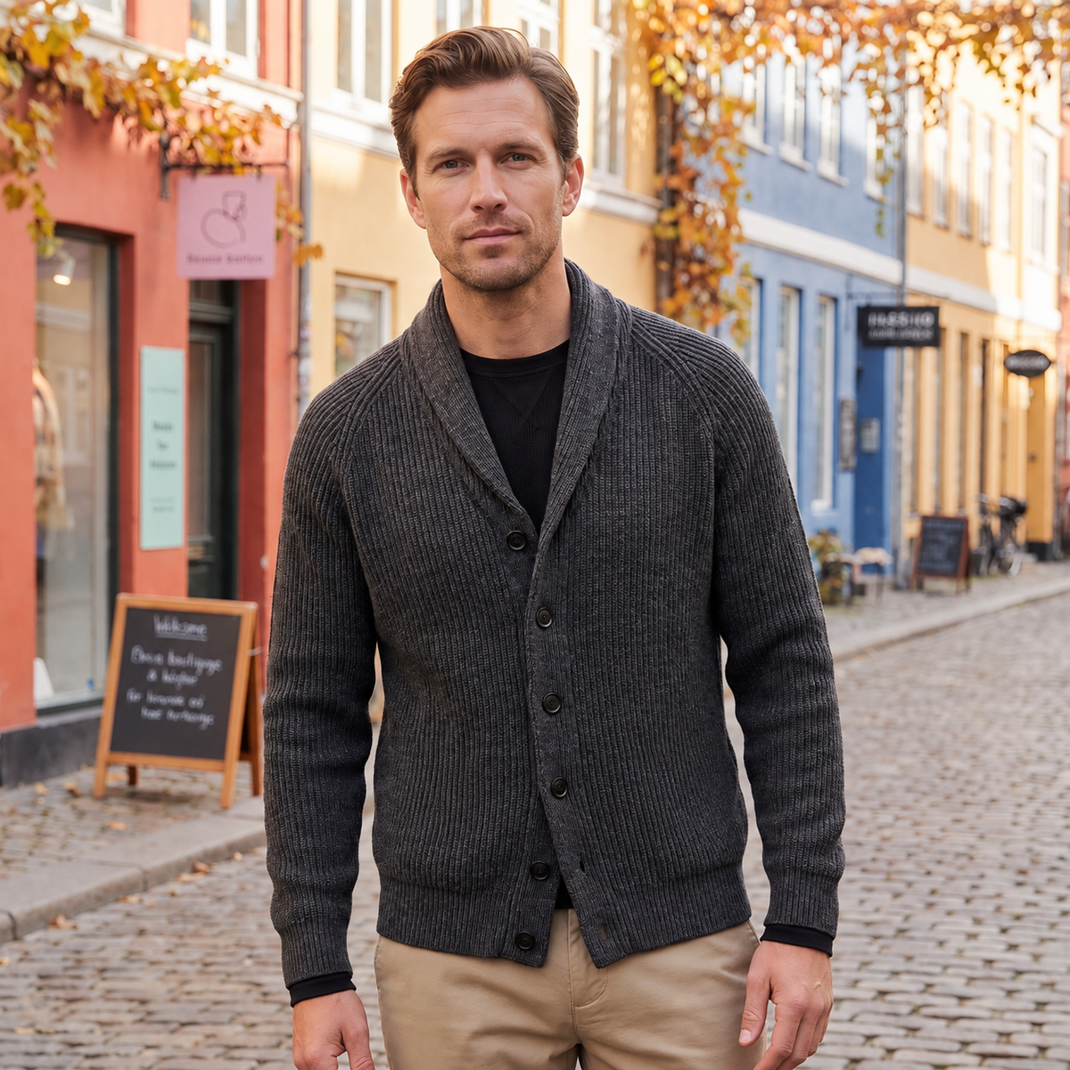 Vintage Herrecardigan Med Sjalskrave Og Knaplukning