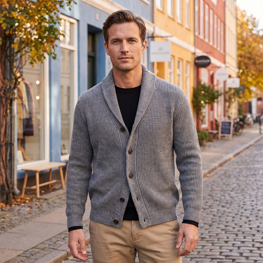 Vintage Herrecardigan Med Sjalskrave Og Knaplukning