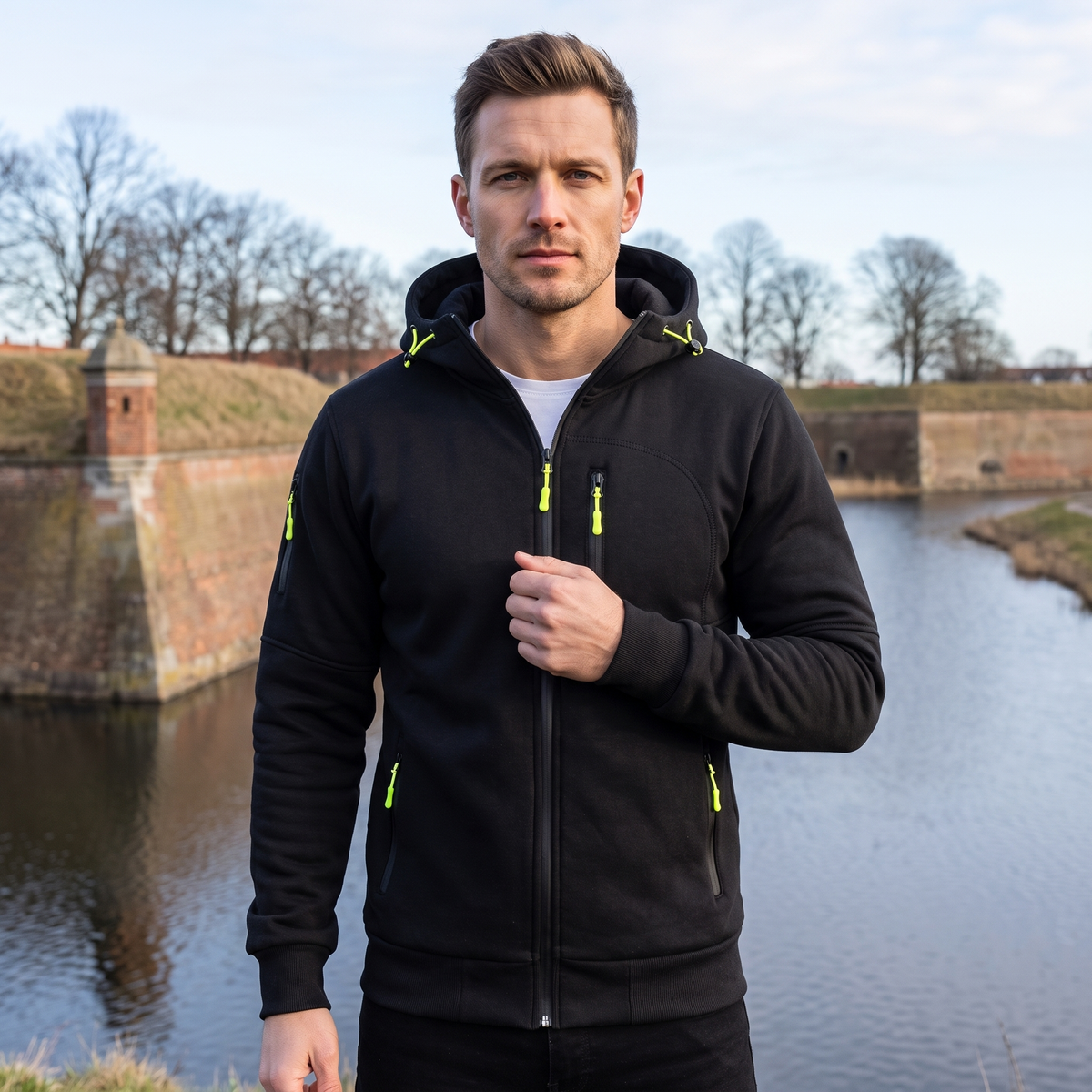 Hoodie Med Lynlås Til Mænd Med Hætte Og Praktiske Lynlåslommer