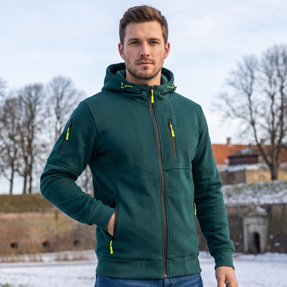 Hoodie Med Lynlås Til Mænd Med Hætte Og Praktiske Lynlåslommer