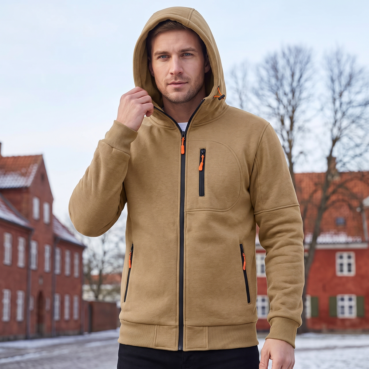 Hoodie Med Lynlås Til Mænd Med Hætte Og Praktiske Lynlåslommer