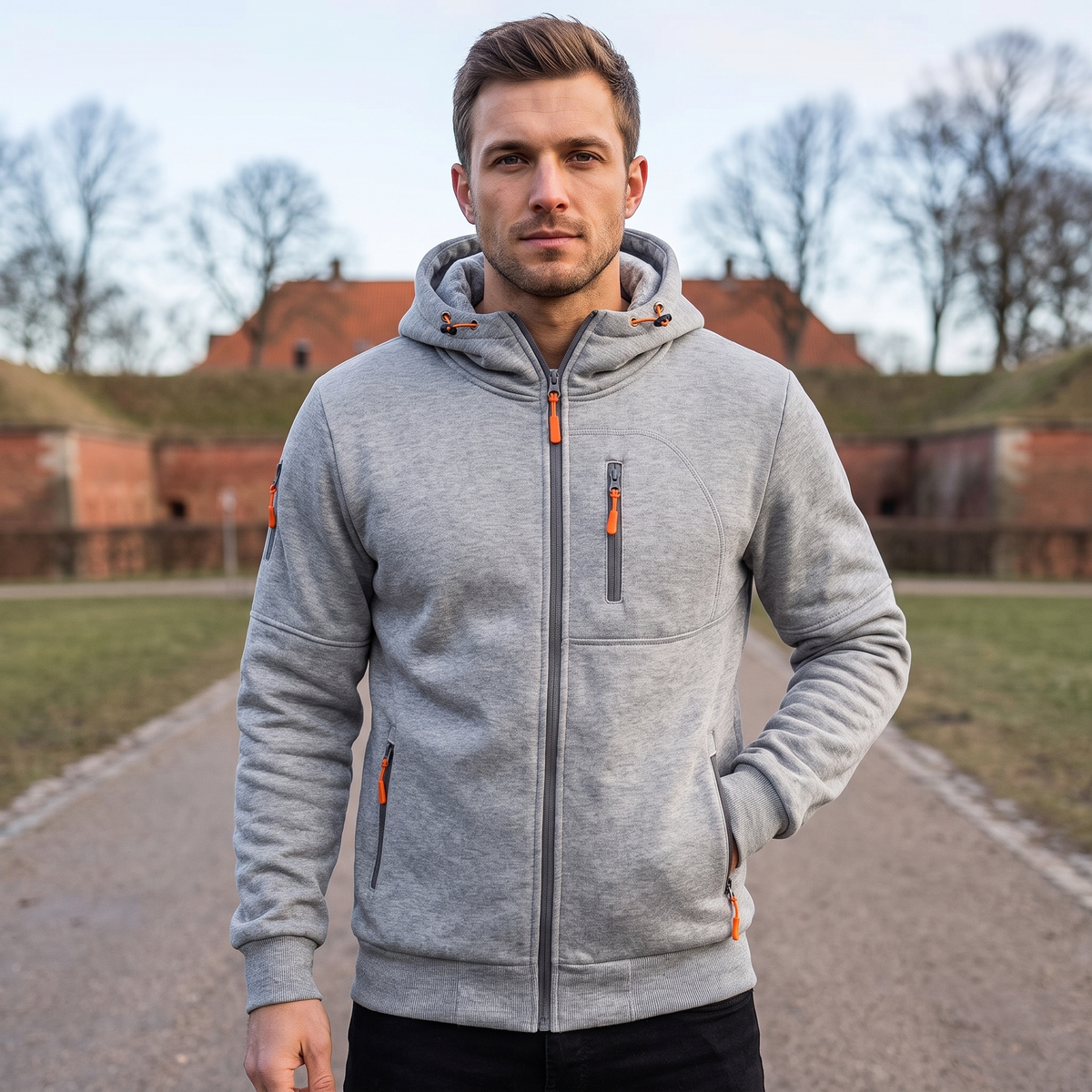 Hoodie Med Lynlås Til Mænd Med Hætte Og Praktiske Lynlåslommer