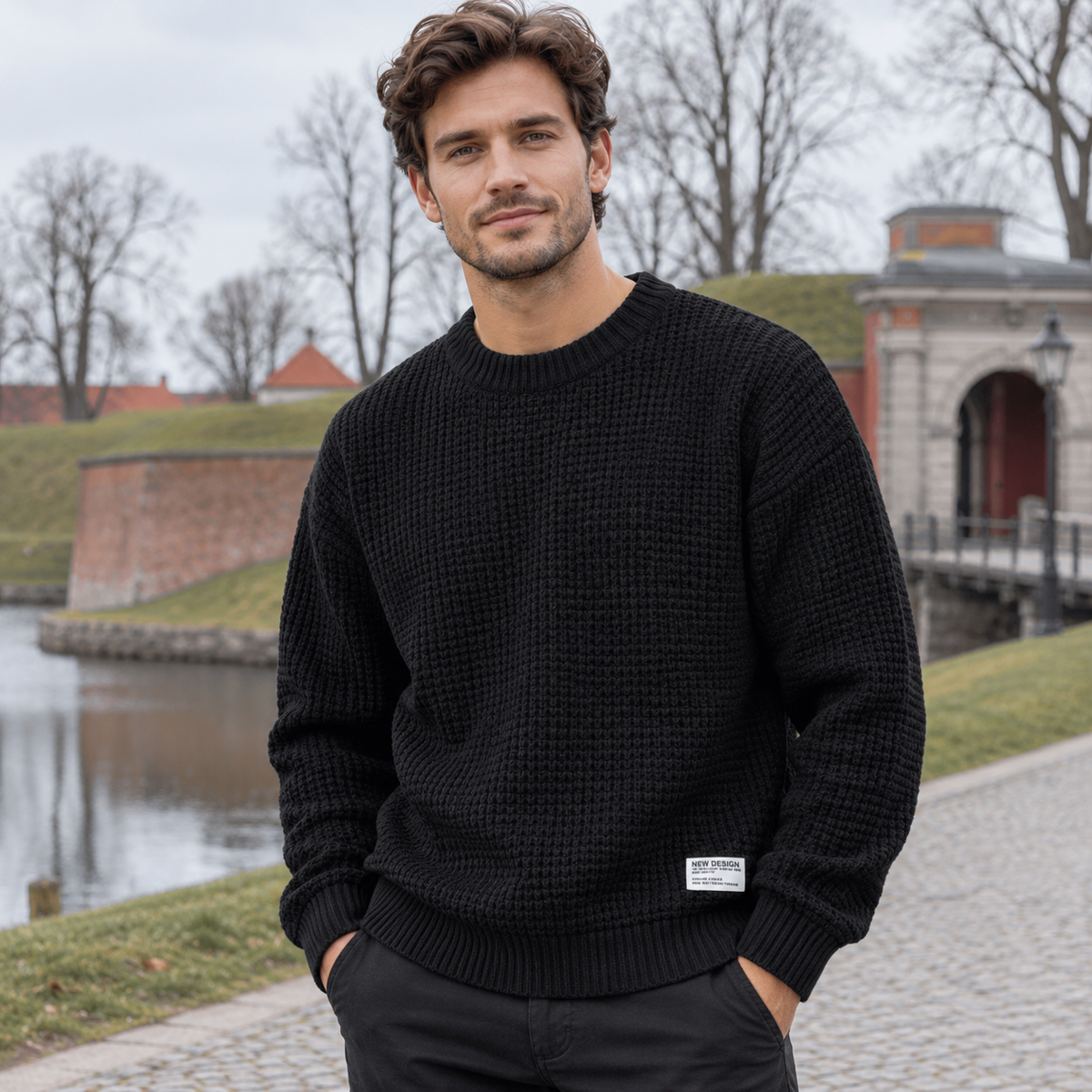 Herre Casual Sweater Med Rund Hals Og Struktureret Strik