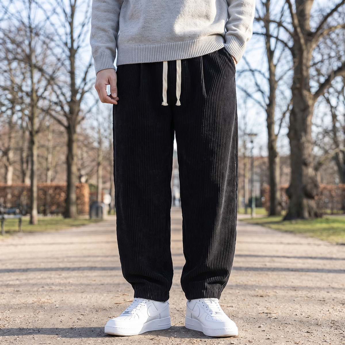 Relaxed Fit Bukser Til Mænd I Ribbet Design