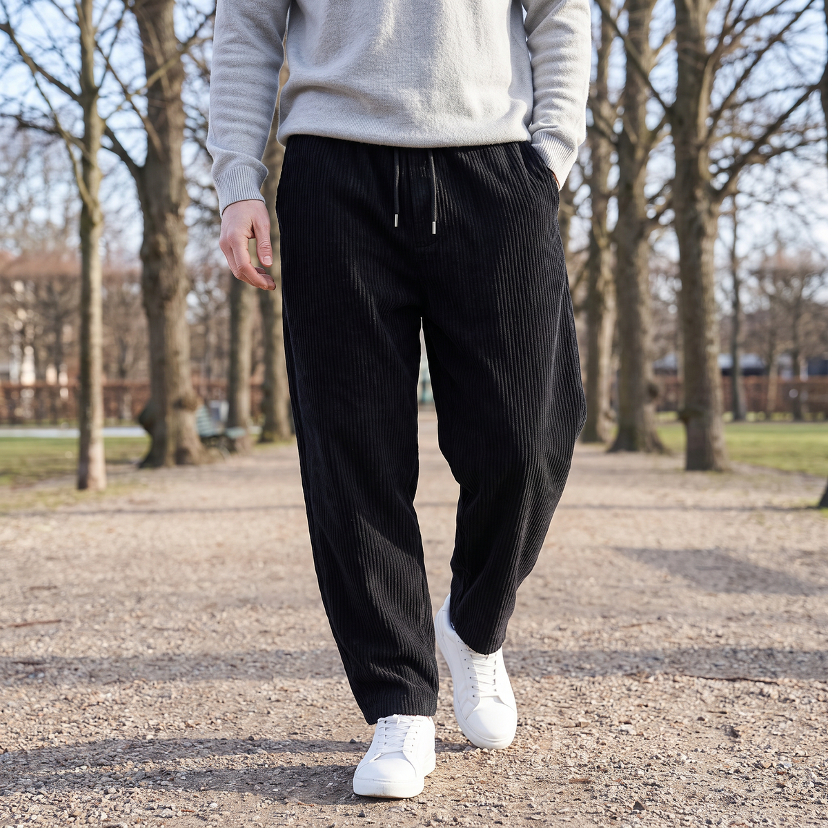 Relaxed Fit Bukser Til Mænd I Ribbet Design