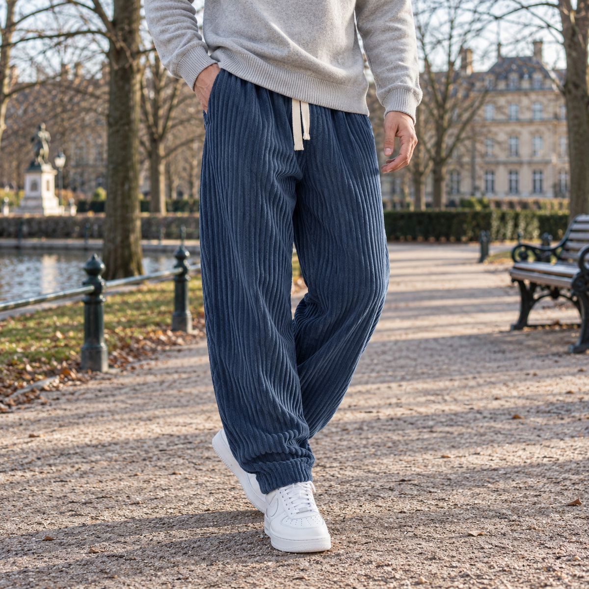Relaxed Fit Bukser Til Mænd I Ribbet Design