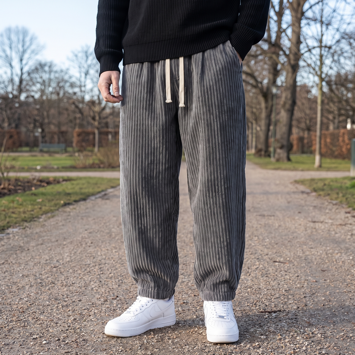 Relaxed Fit Bukser Til Mænd I Ribbet Design
